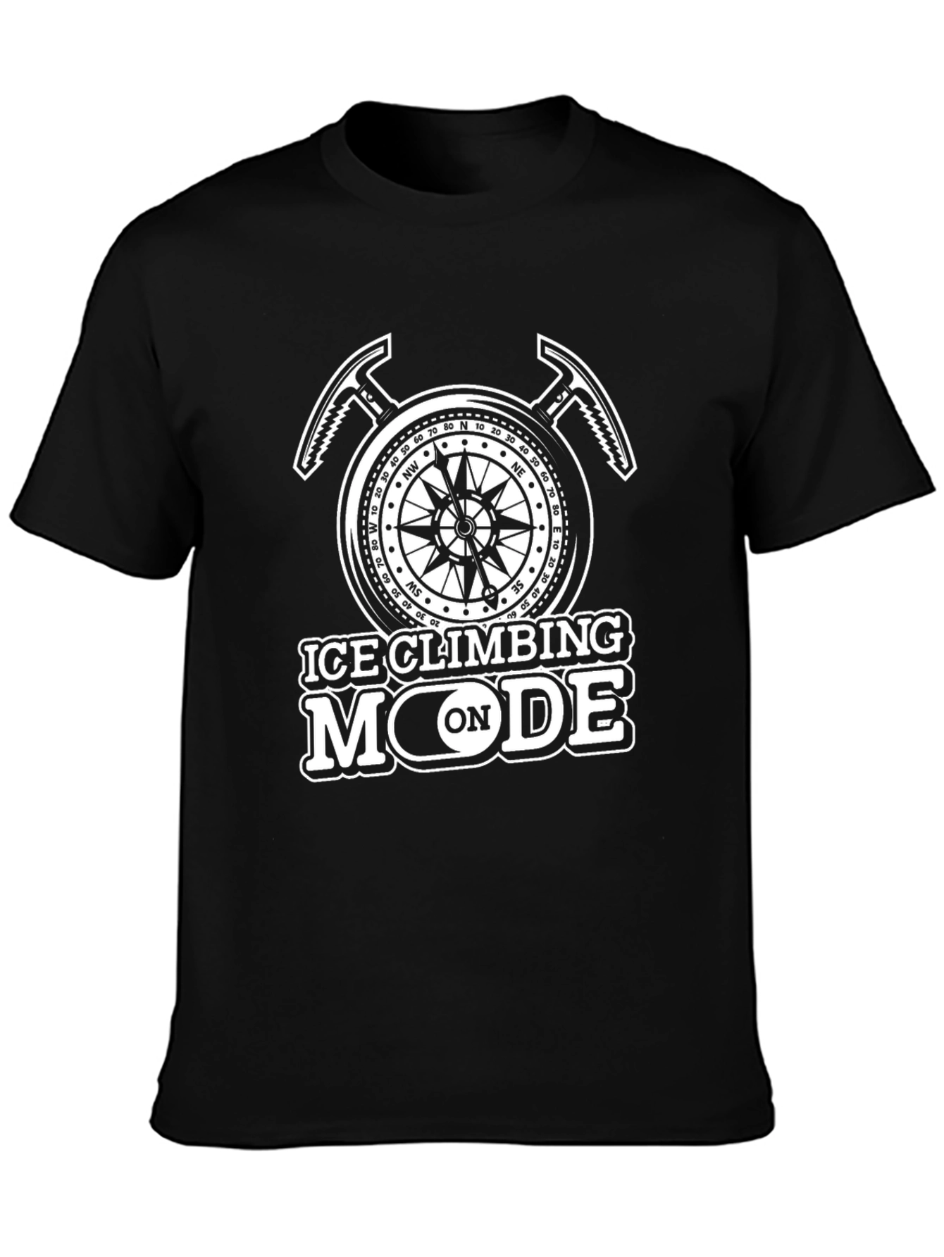 Ice Climbing Mode On Black T-Shirt