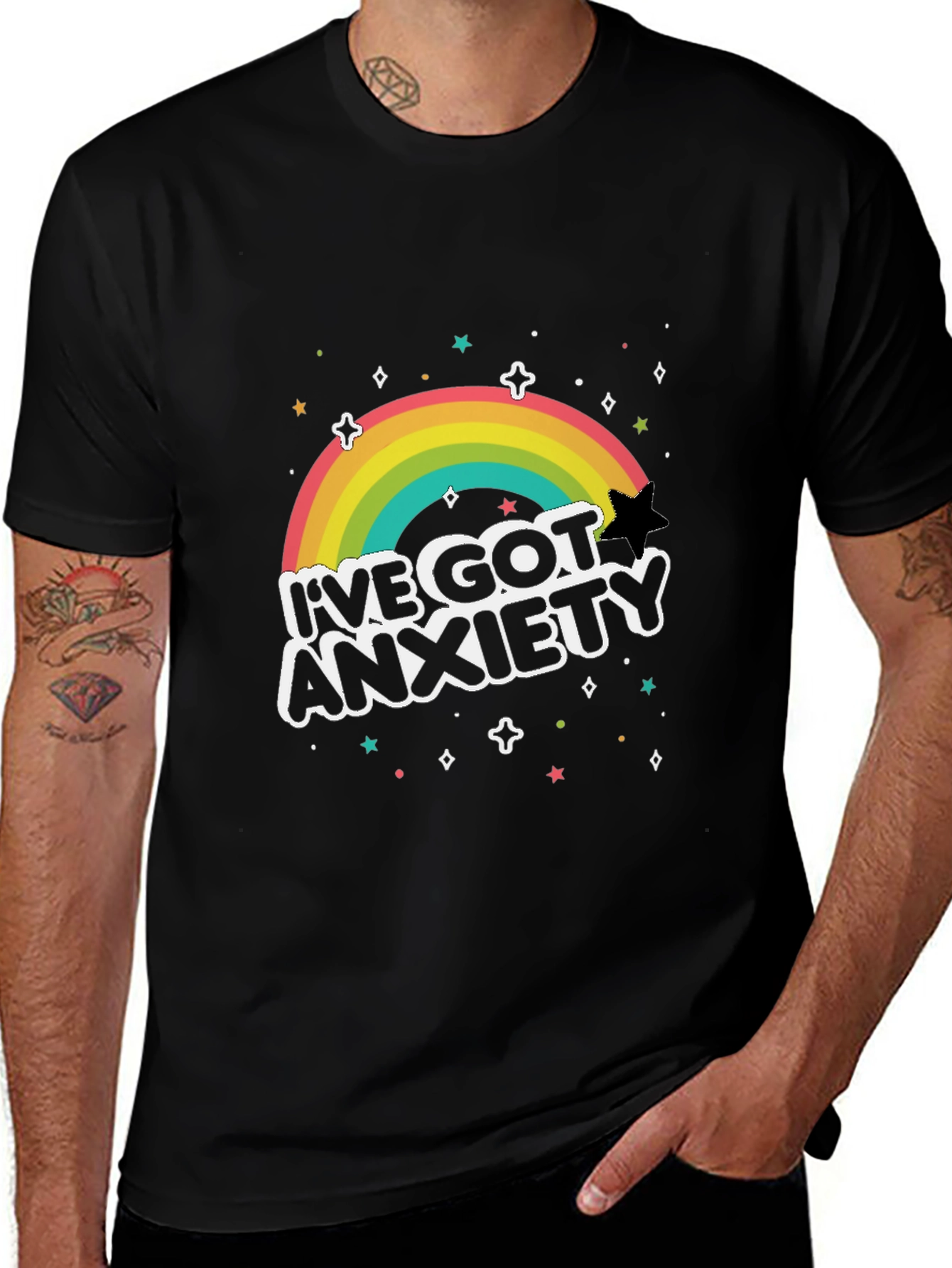 Anxiety Rainbow Graphic Tee - Black T-Shirt