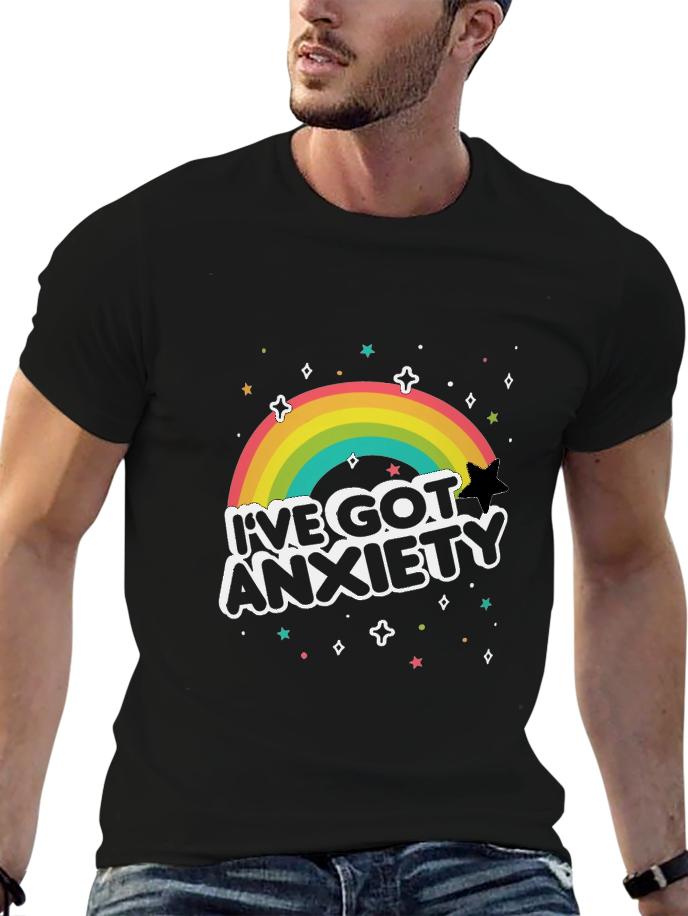 Anxiety Rainbow Graphic Tee - Black T-Shirt