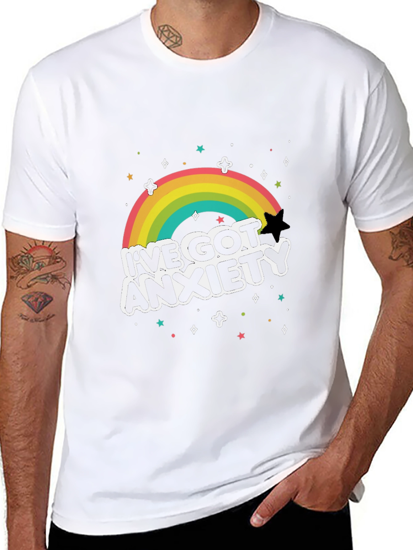 Anxiety Rainbow Graphic Tee - Black T-Shirt