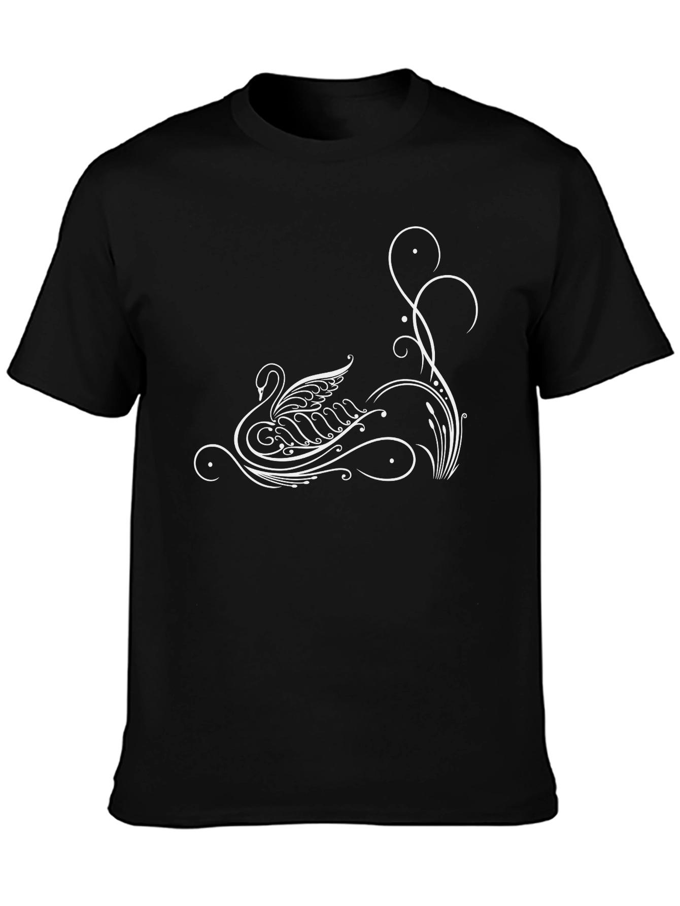 Elegant Swan Graphic Black T-Shirt