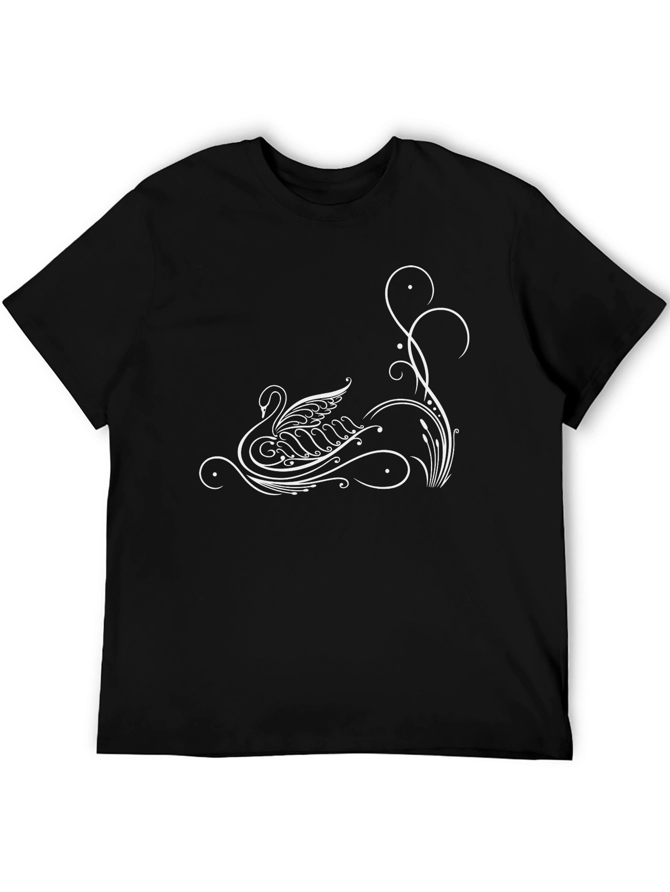 Elegant Swan Graphic Black T-Shirt