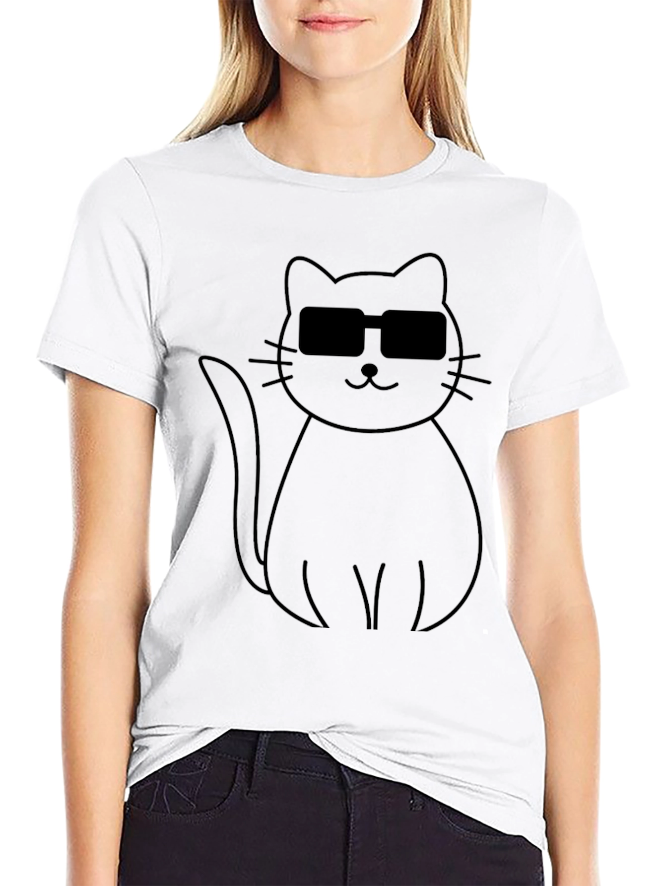 Cool Cat Graphic Tee - Black Crewneck T-Shirt