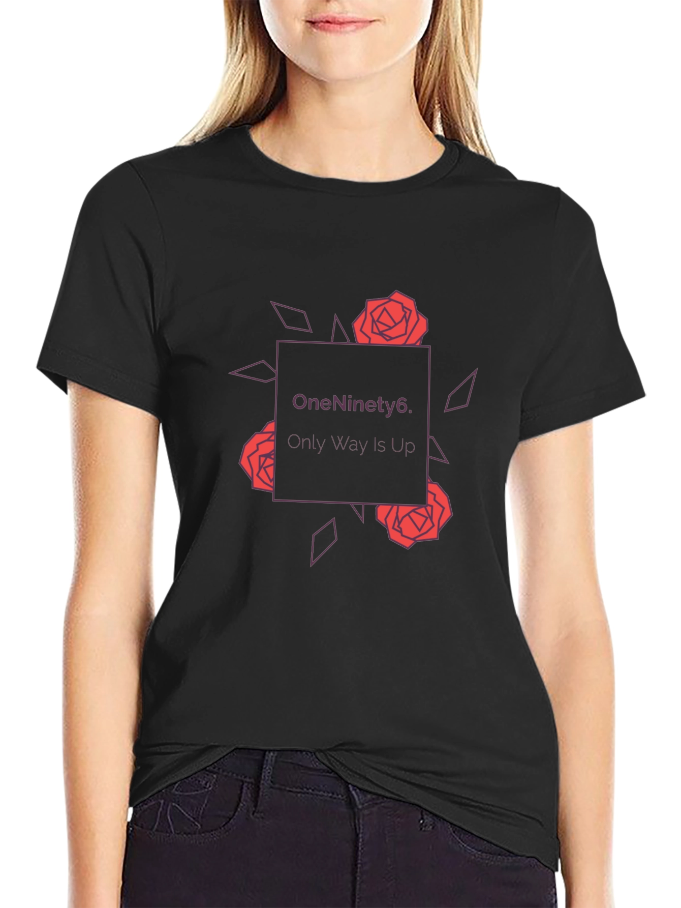 OneNinety6 Rose Graphic Tee - Black Cotton Blend