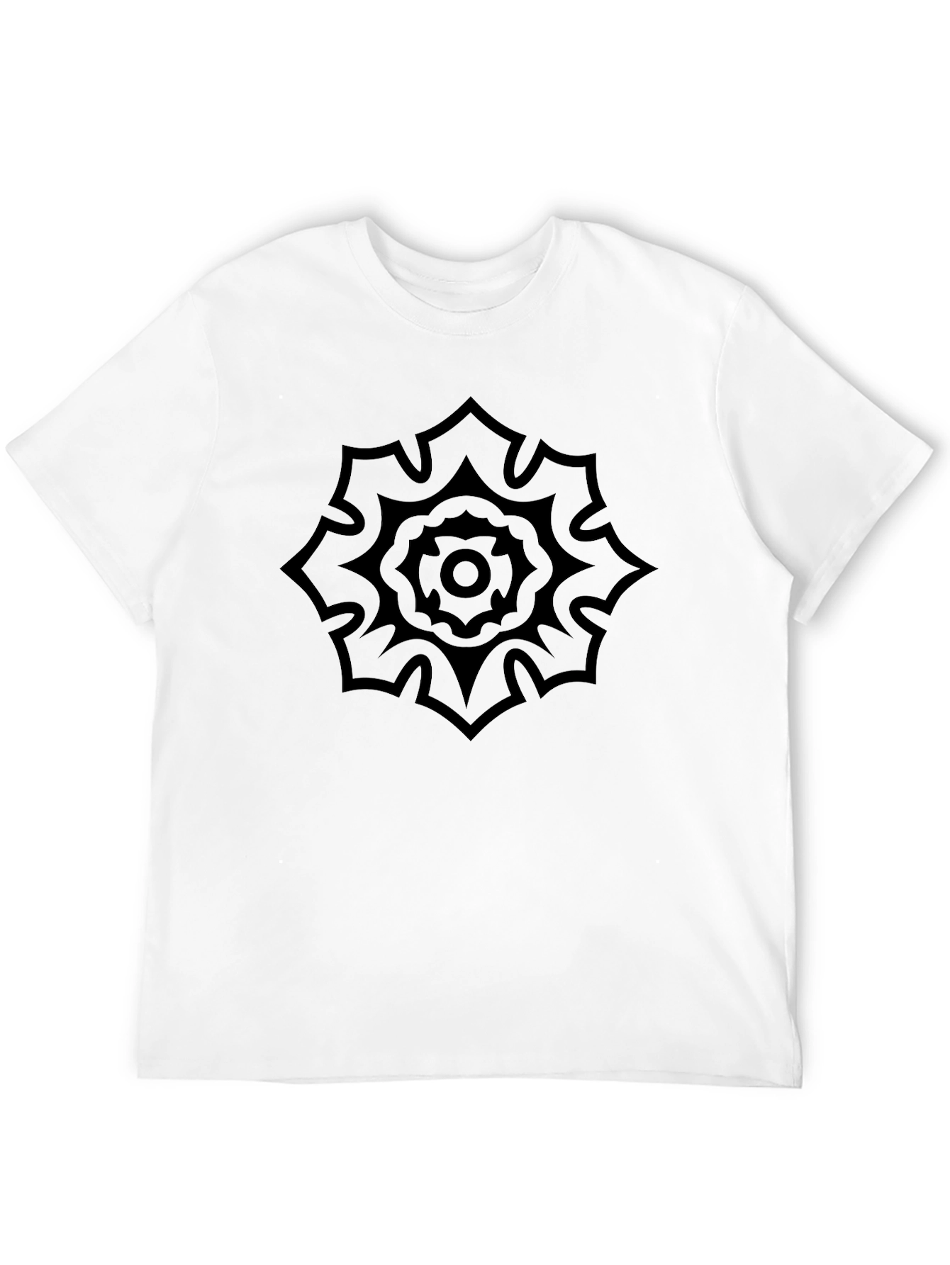 Mens Black Graphic Tee - Floral Mandala Design