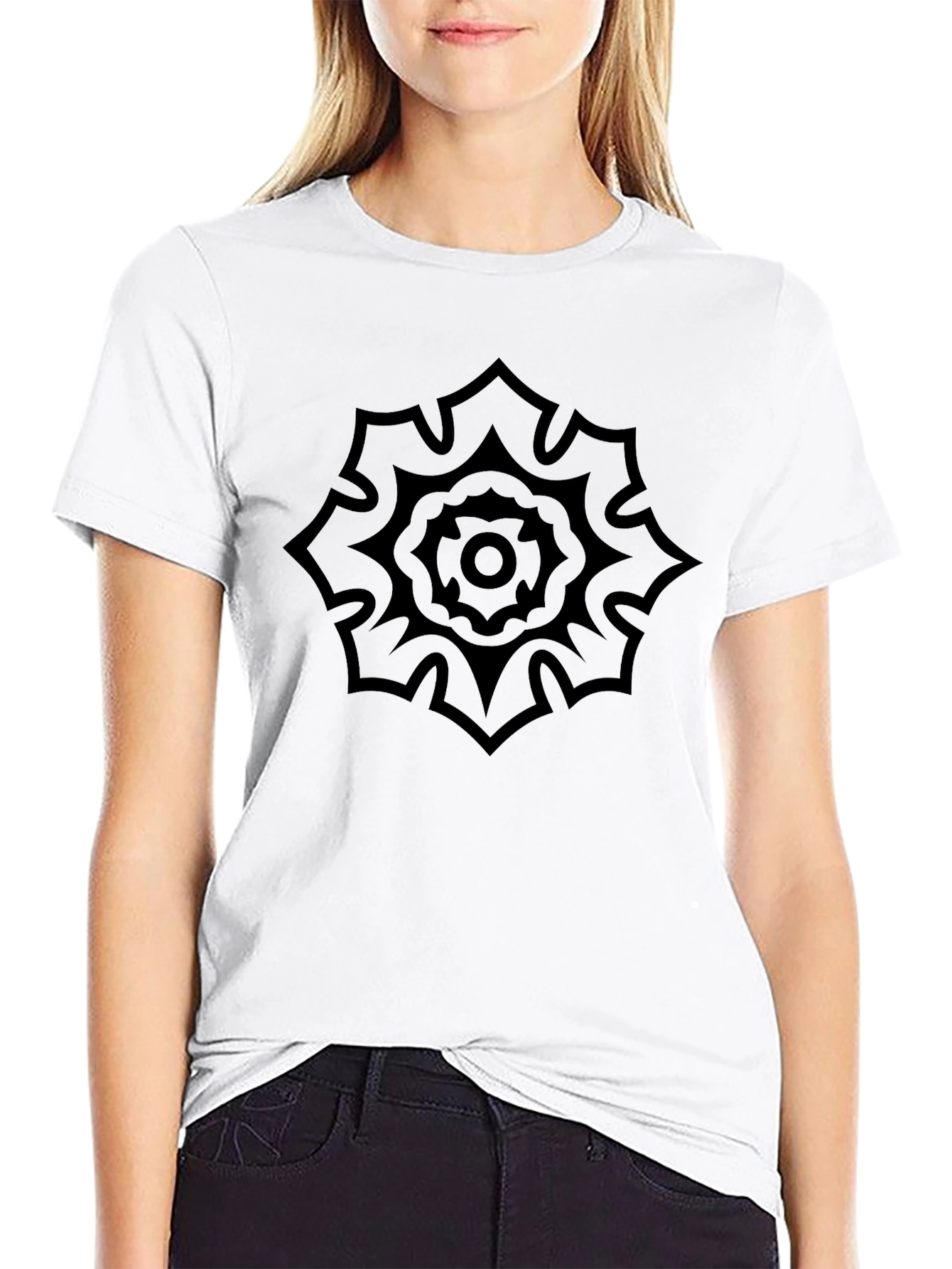 Mens Black Graphic Tee - Floral Mandala Design