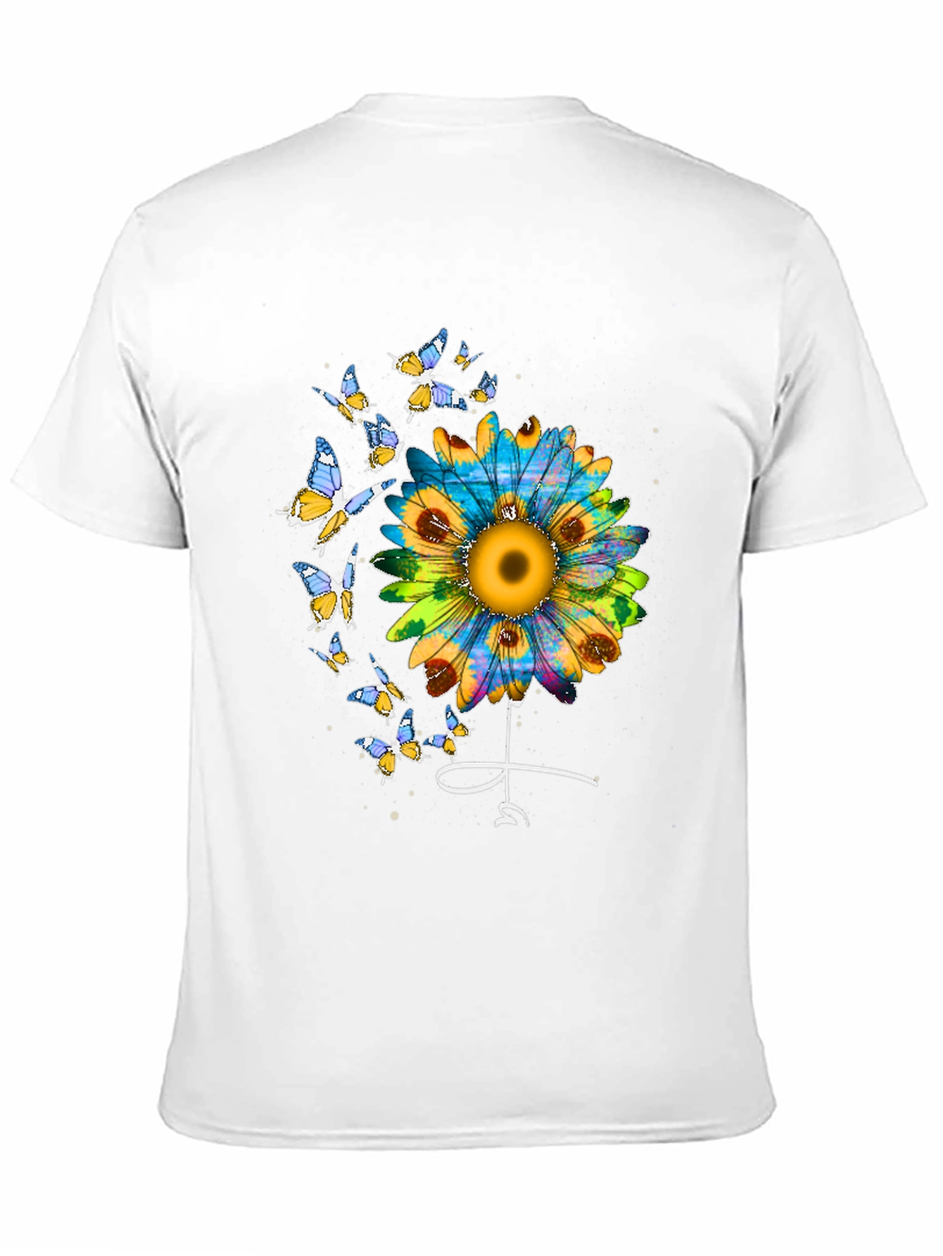 Sunflower & Butterfly Graphic Tee - Stylish Black T-Shirt