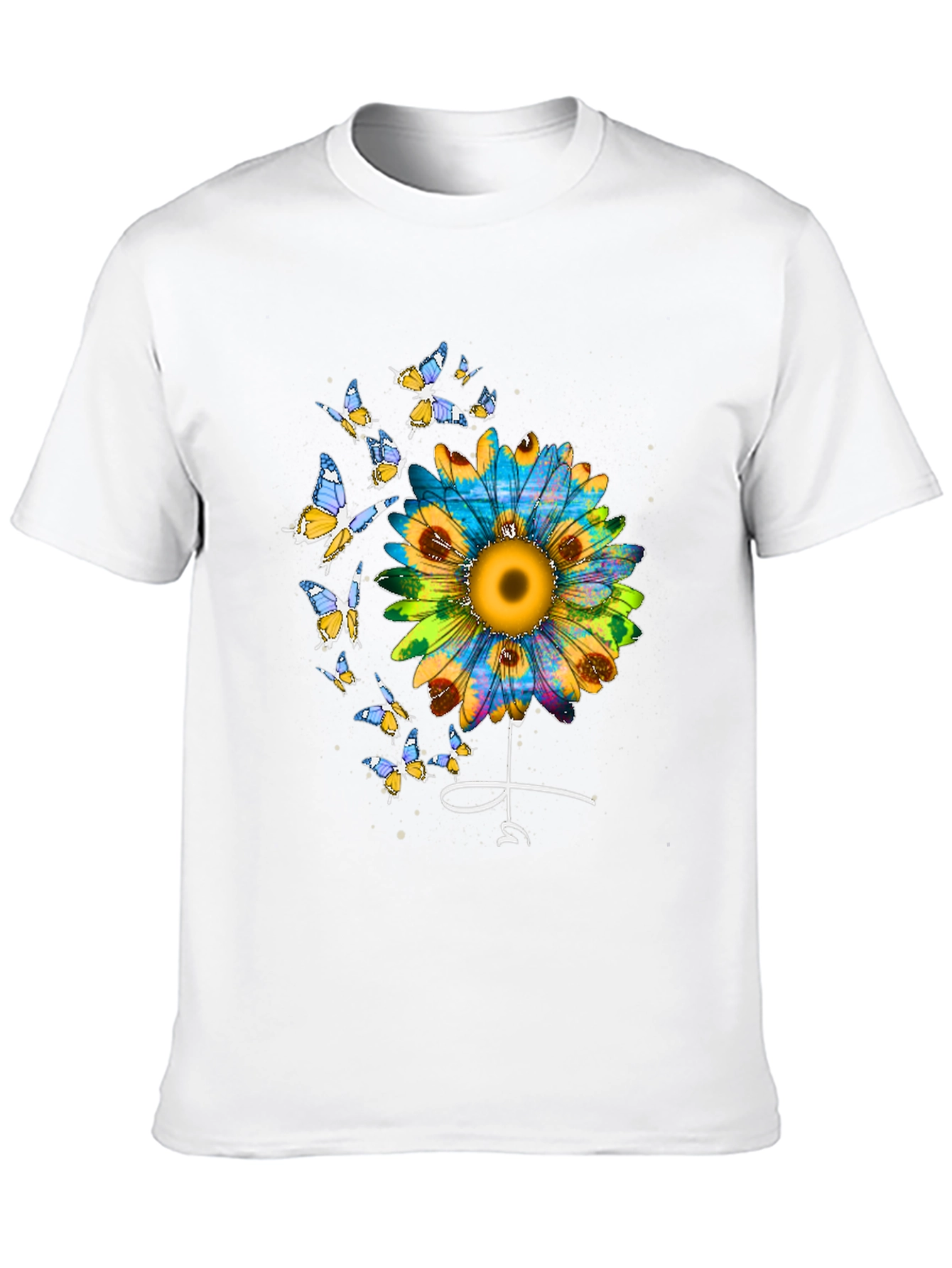 Sunflower & Butterfly Graphic Tee - Stylish Black T-Shirt