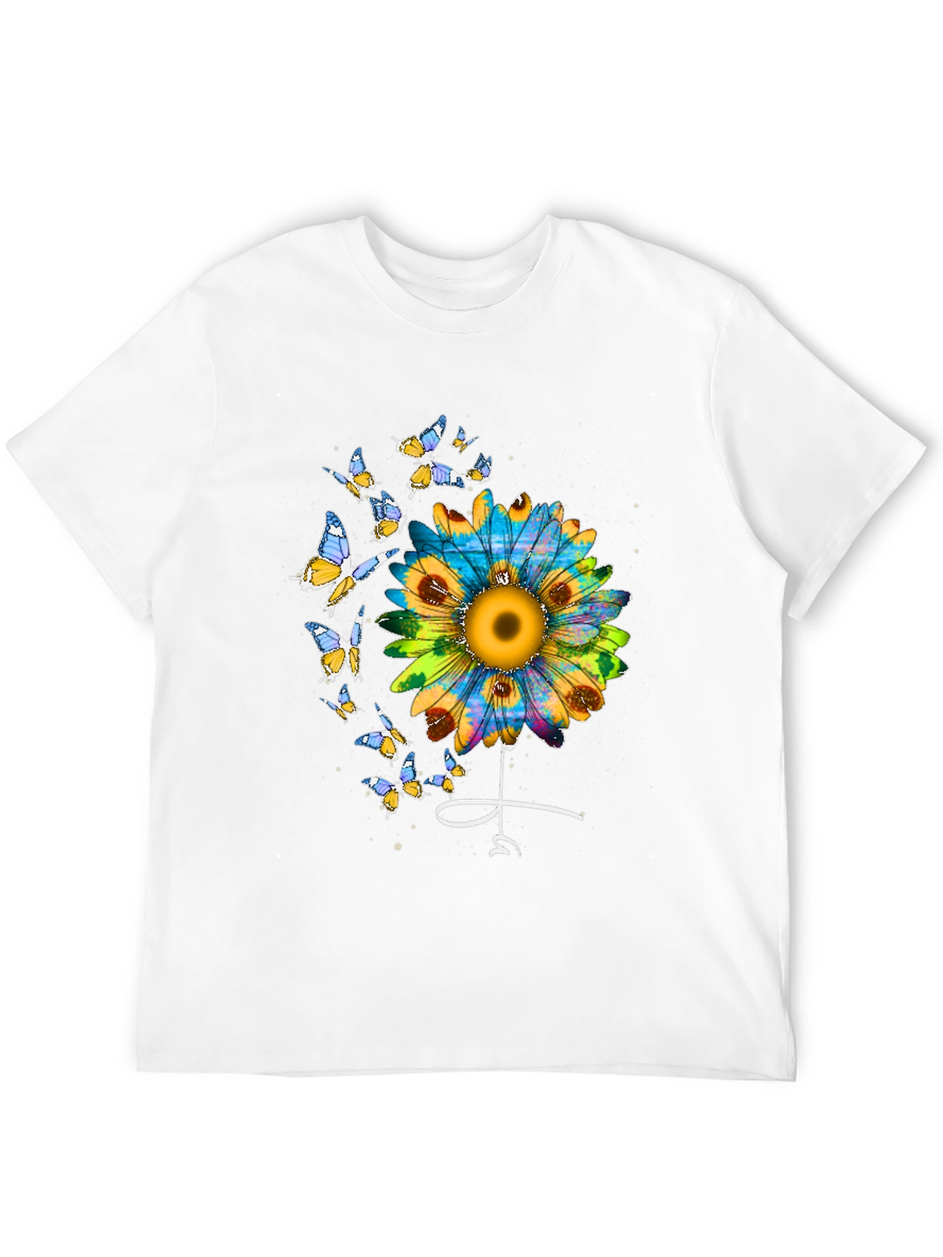 Sunflower & Butterfly Graphic Tee - Stylish Black T-Shirt
