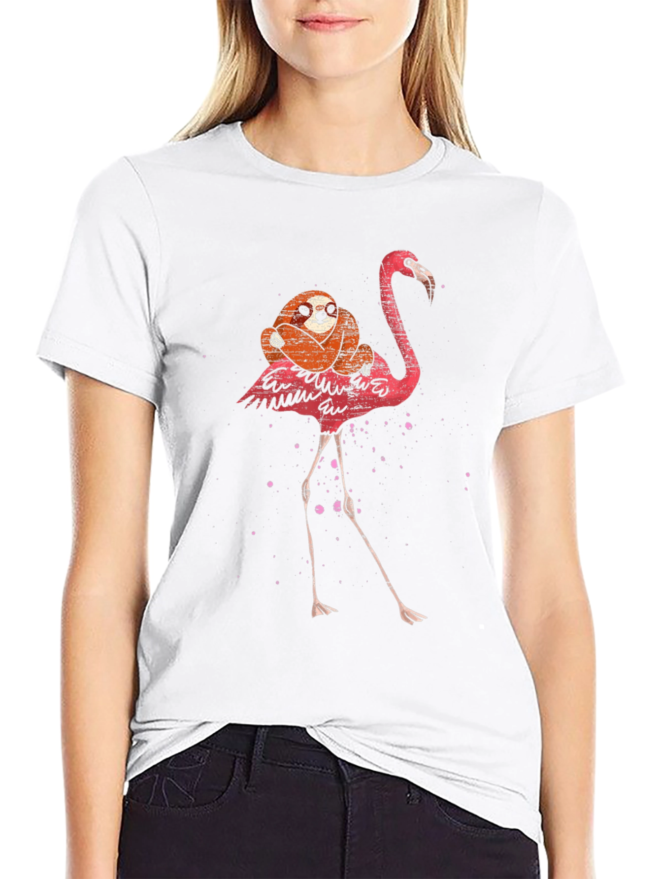 Sloth Riding Flamingo Graphic Tee