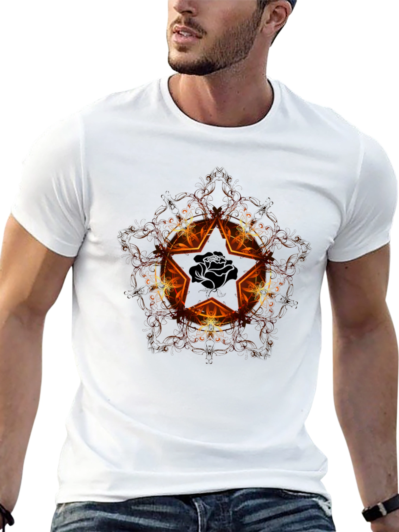 Star Rose Graphic Black T-Shirt