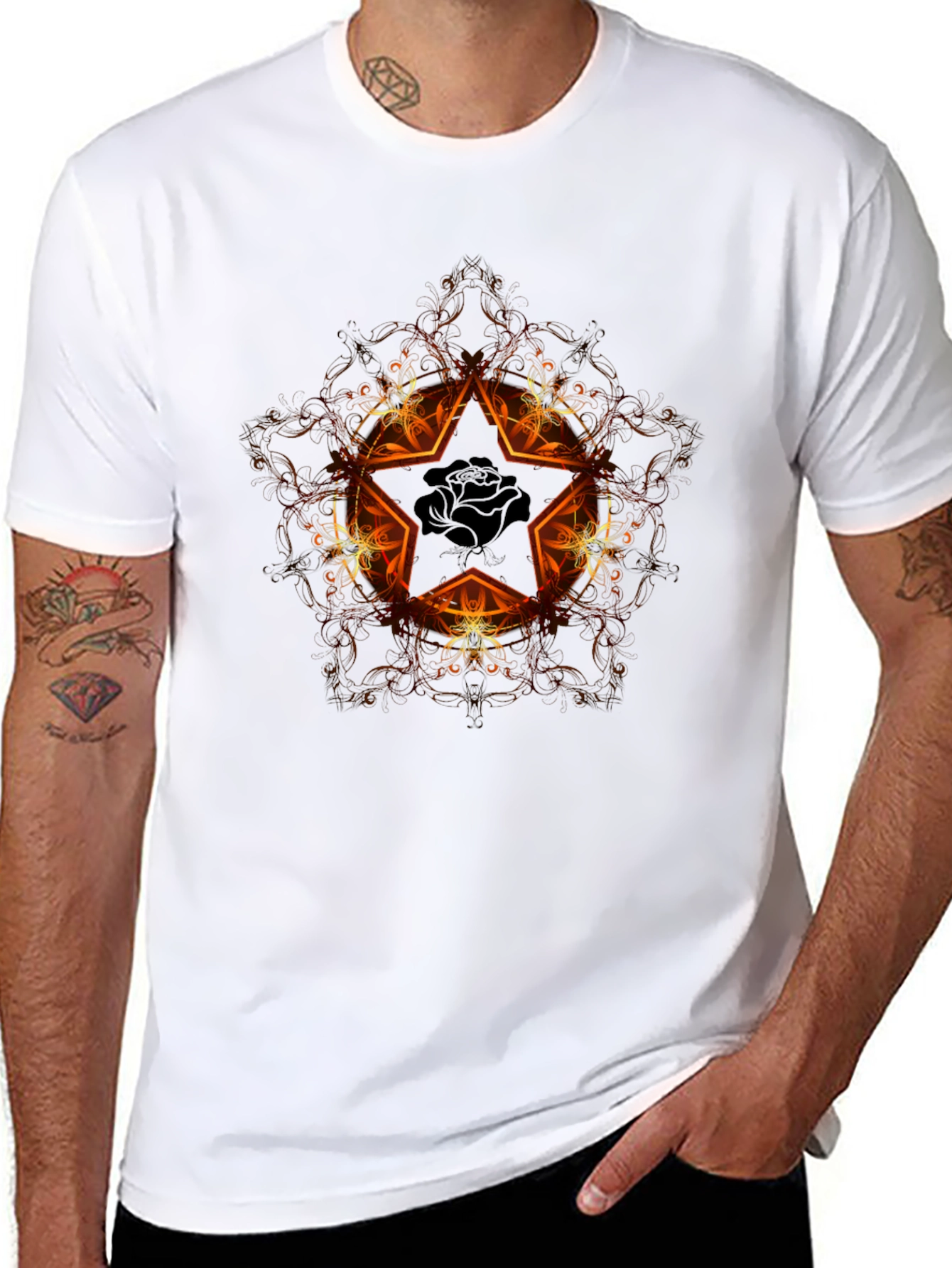 Star Rose Graphic Black T-Shirt