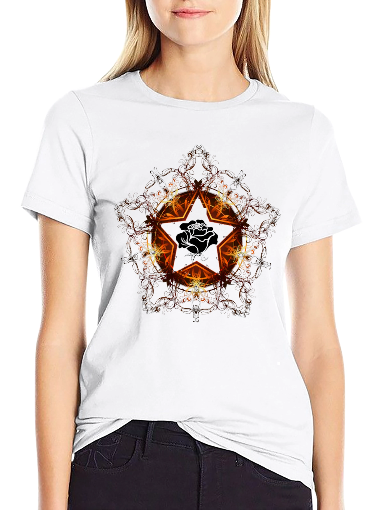 Star Rose Graphic Black T-Shirt