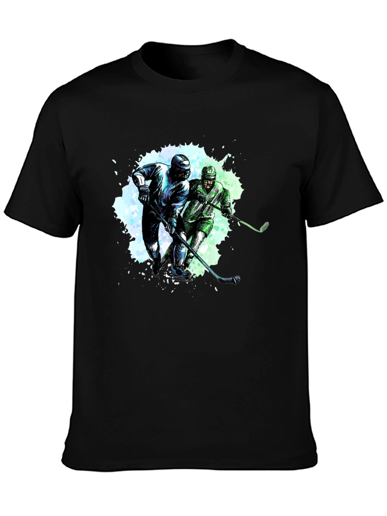 Hockey Players Graphic Tee - Black Cotton T-Shirt