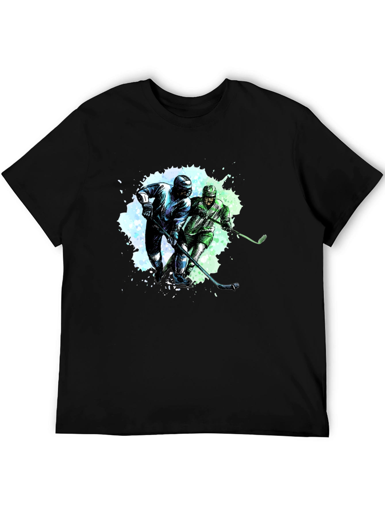 Hockey Players Graphic Tee - Black Cotton T-Shirt