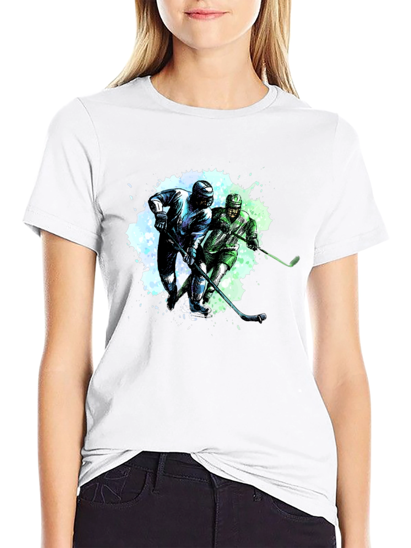Hockey Players Graphic Tee - Black Cotton T-Shirt