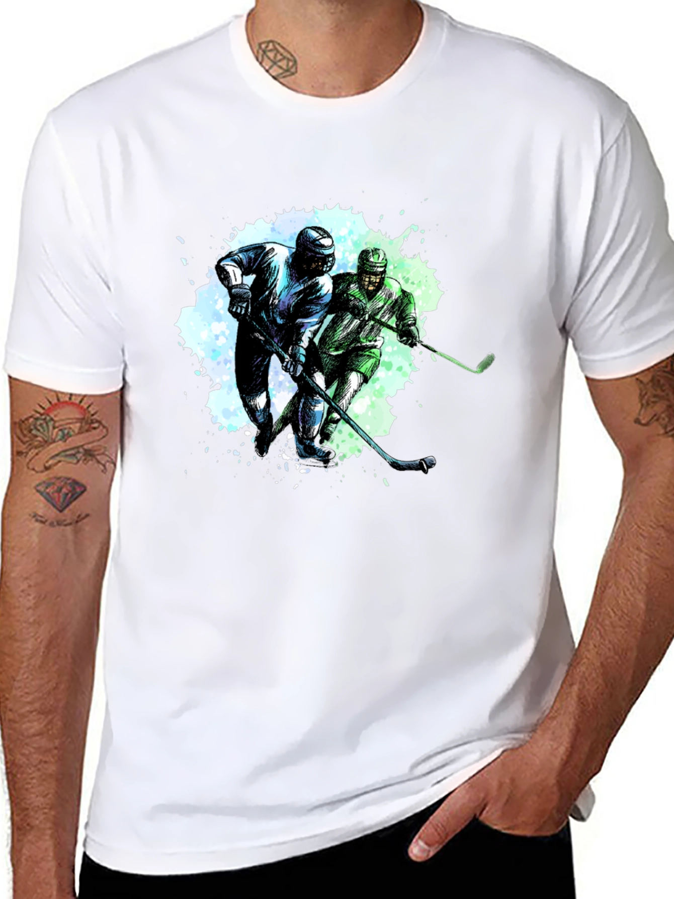 Hockey Players Graphic Tee - Black Cotton T-Shirt