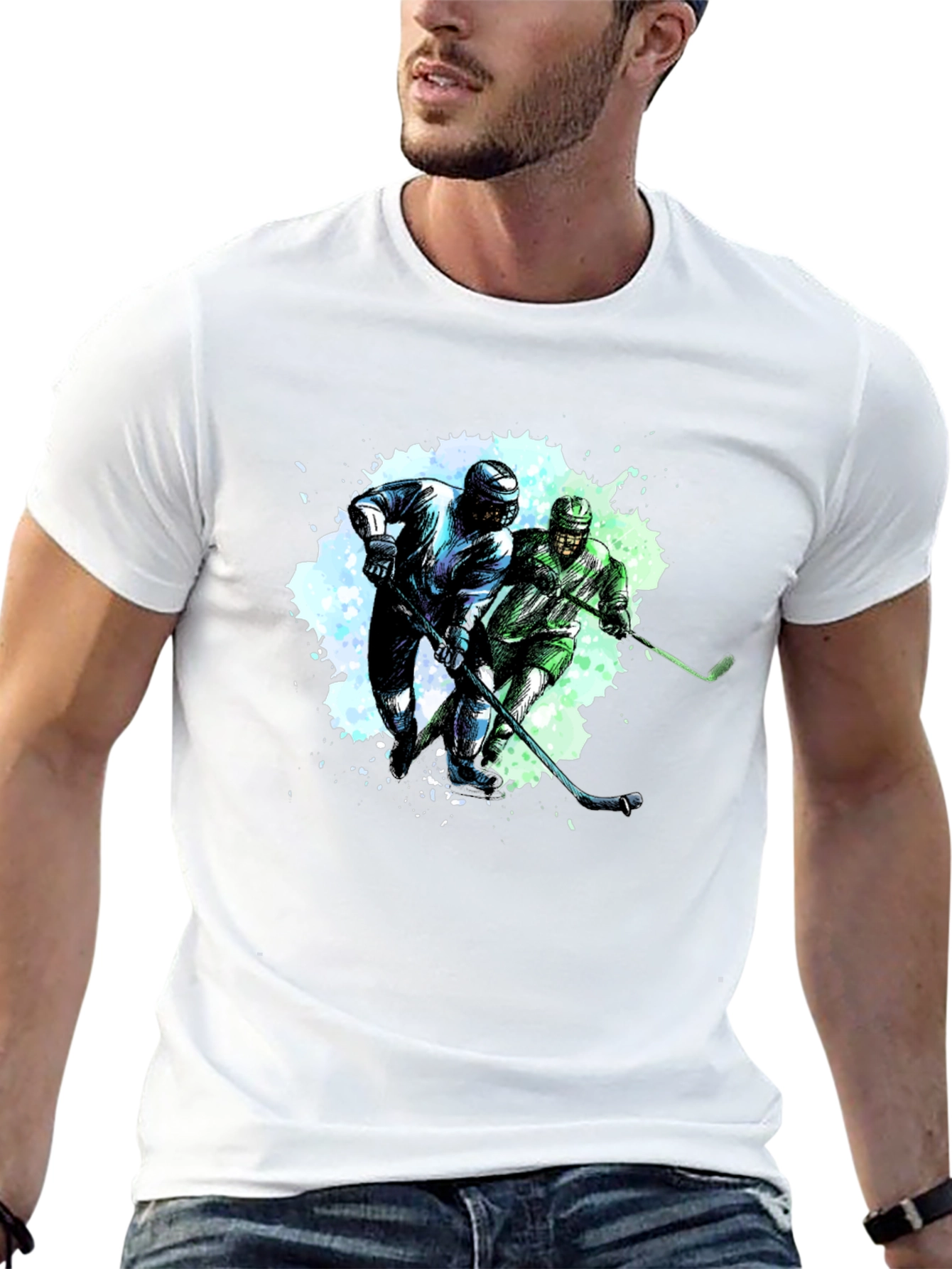 Hockey Players Graphic Tee - Black Cotton T-Shirt