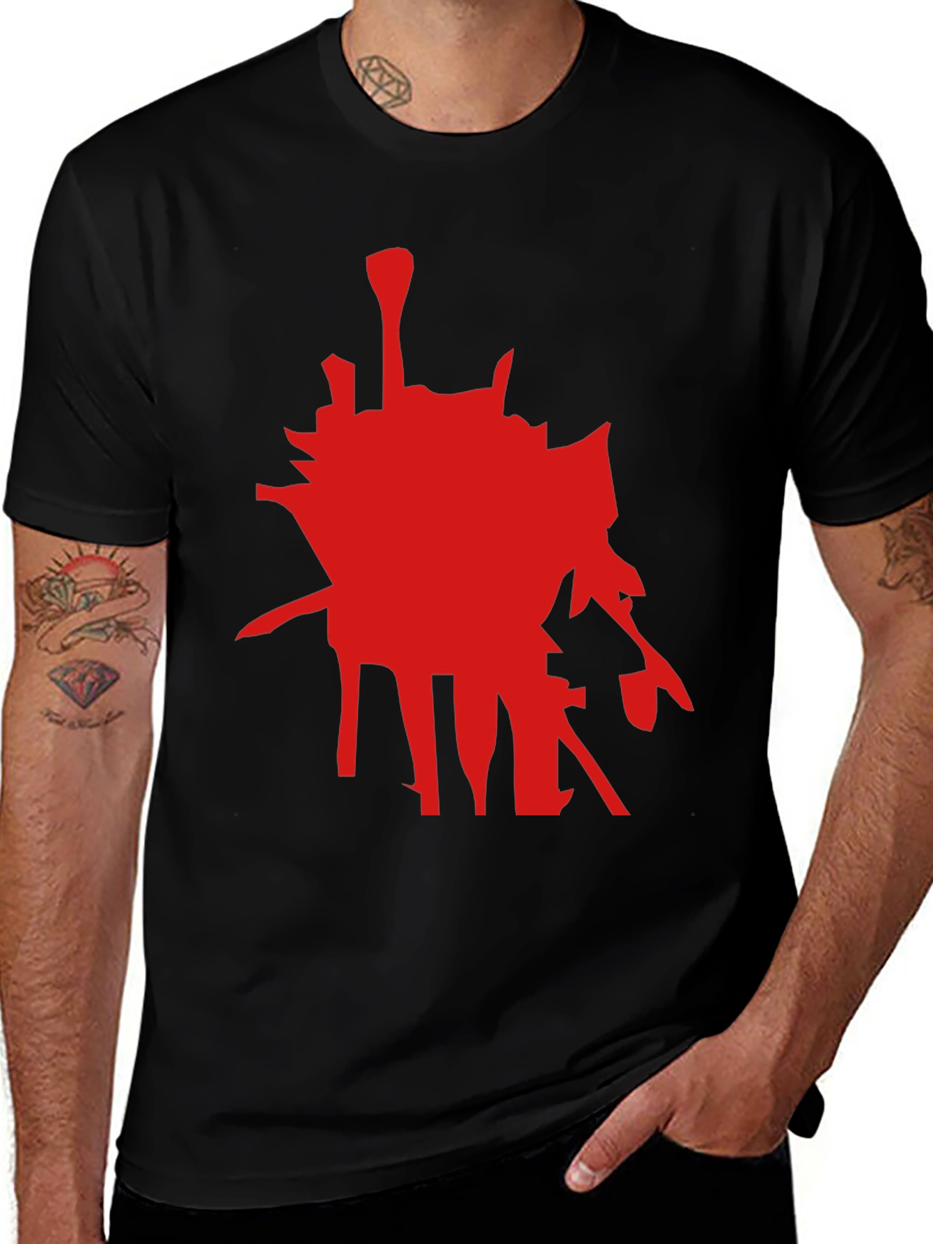 Abstract Red Graphic Black T-Shirt