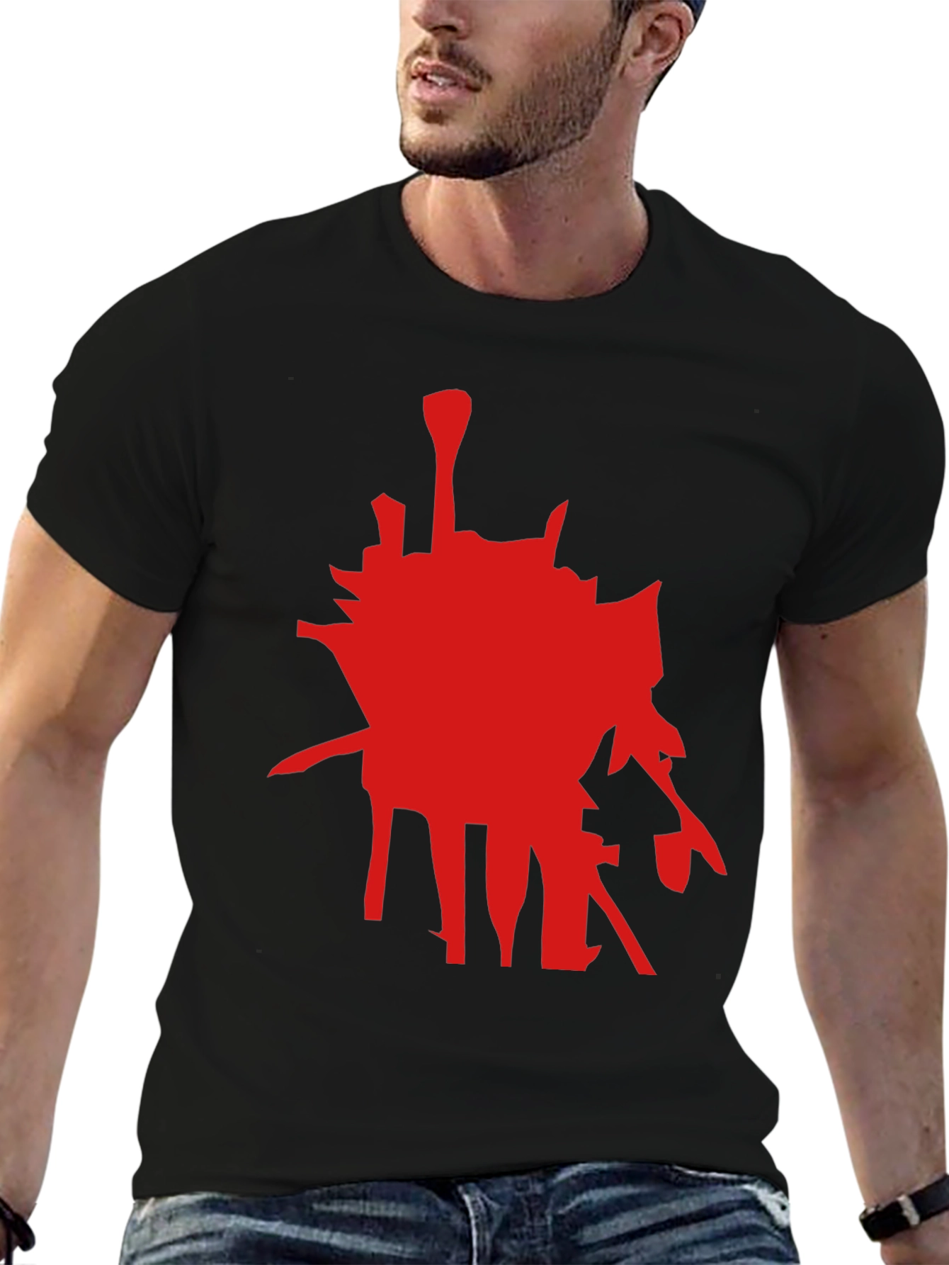 Abstract Red Graphic Black T-Shirt