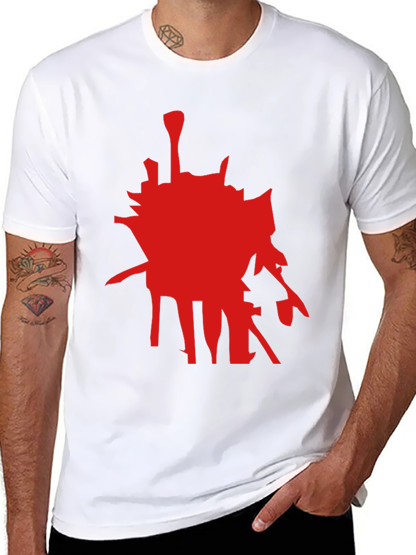 Abstract Red Graphic Black T-Shirt