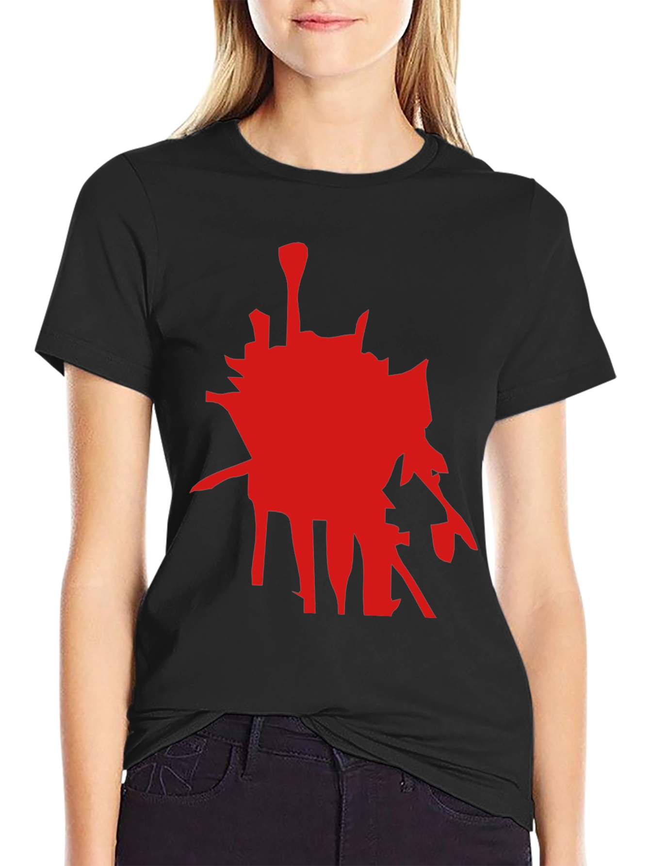 Abstract Red Graphic Black T-Shirt