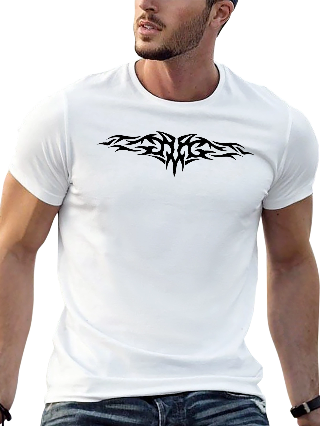 Mens Black Graphic Tee - Tribal Design
