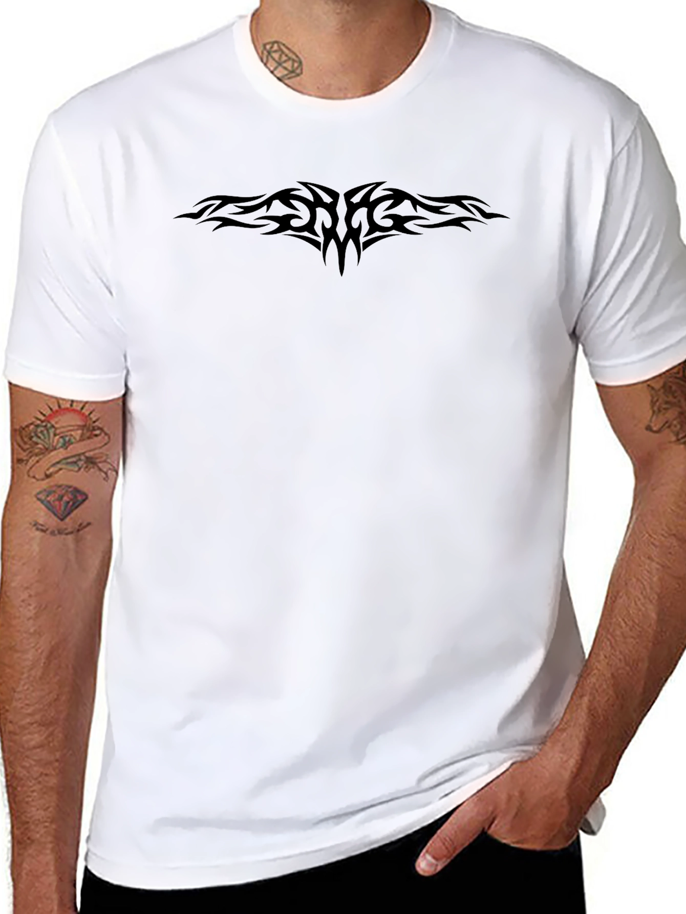 Mens Black Graphic Tee - Tribal Design