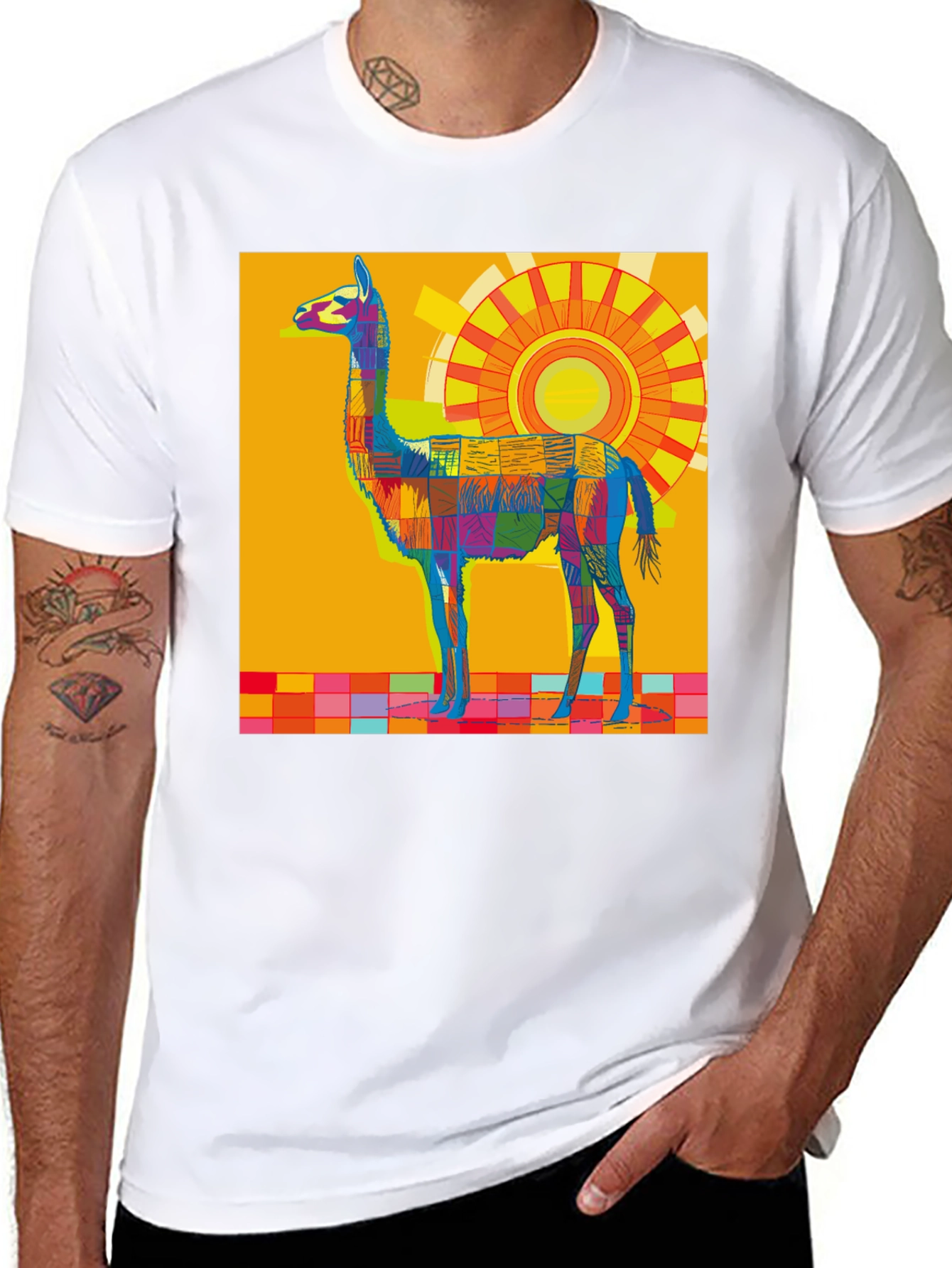 Vibrant Llama Graphic Tee - Bold Artistic Style