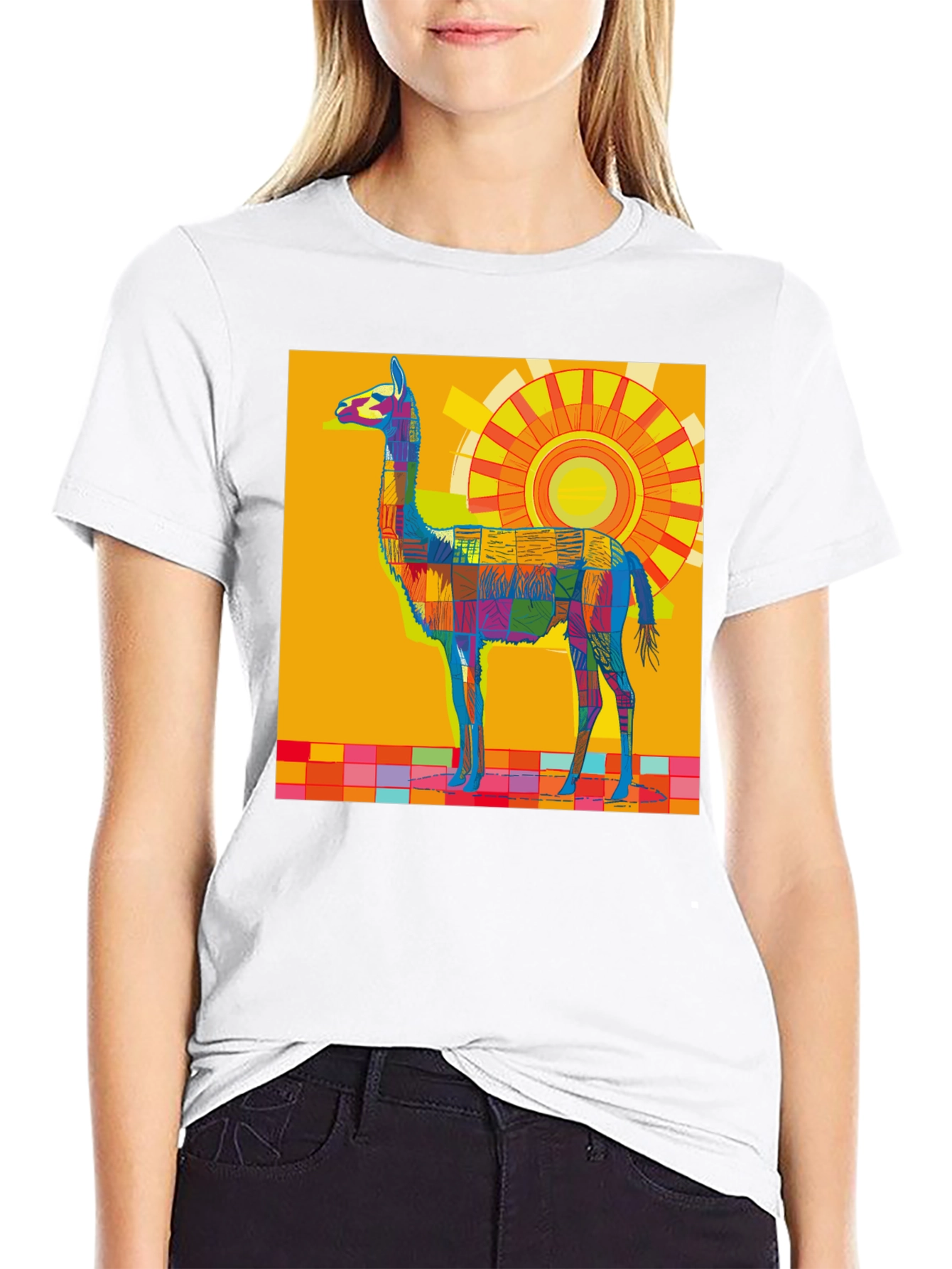 Vibrant Llama Graphic Tee - Bold Artistic Style