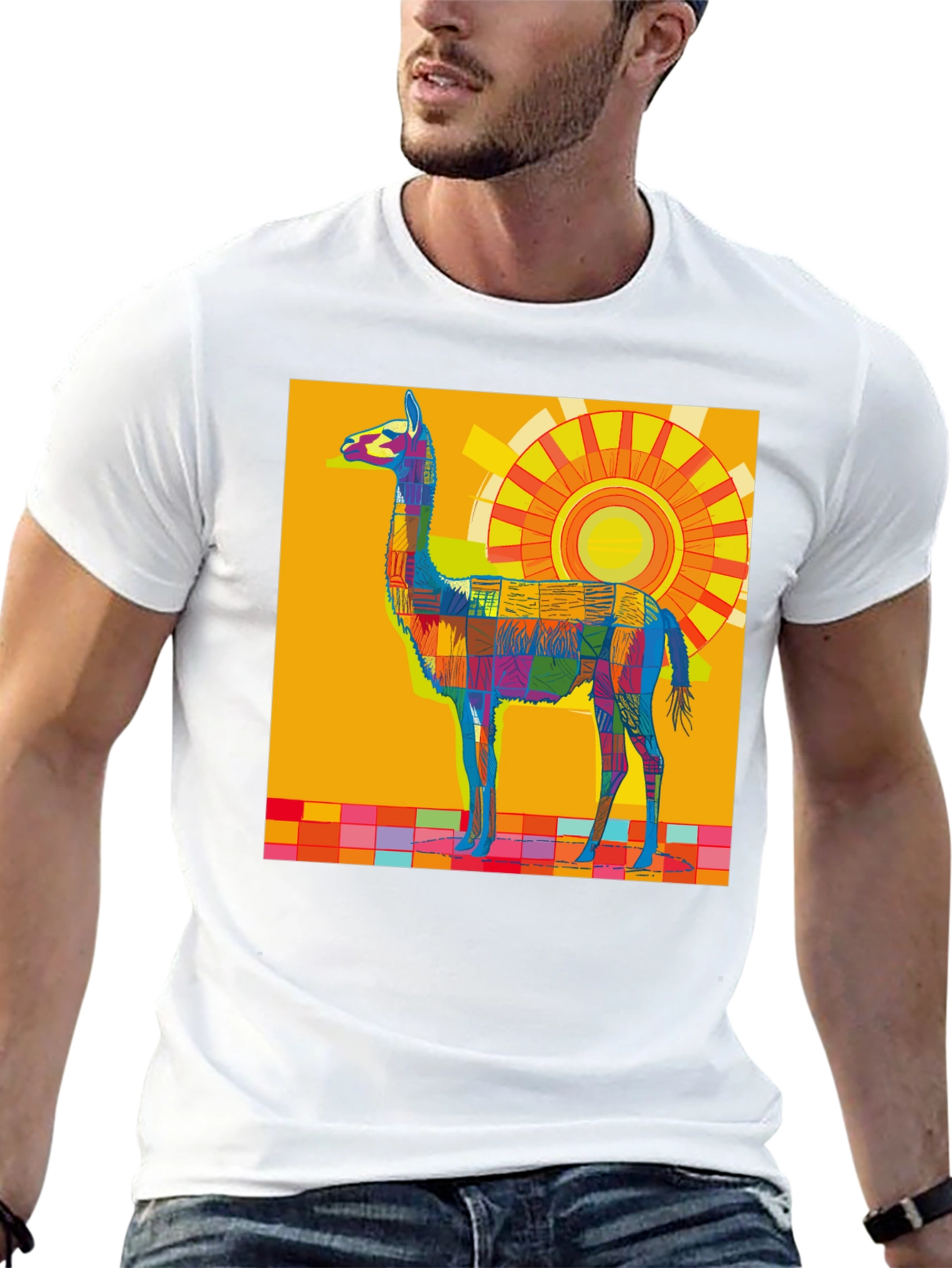 Vibrant Llama Graphic Tee - Bold Artistic Style