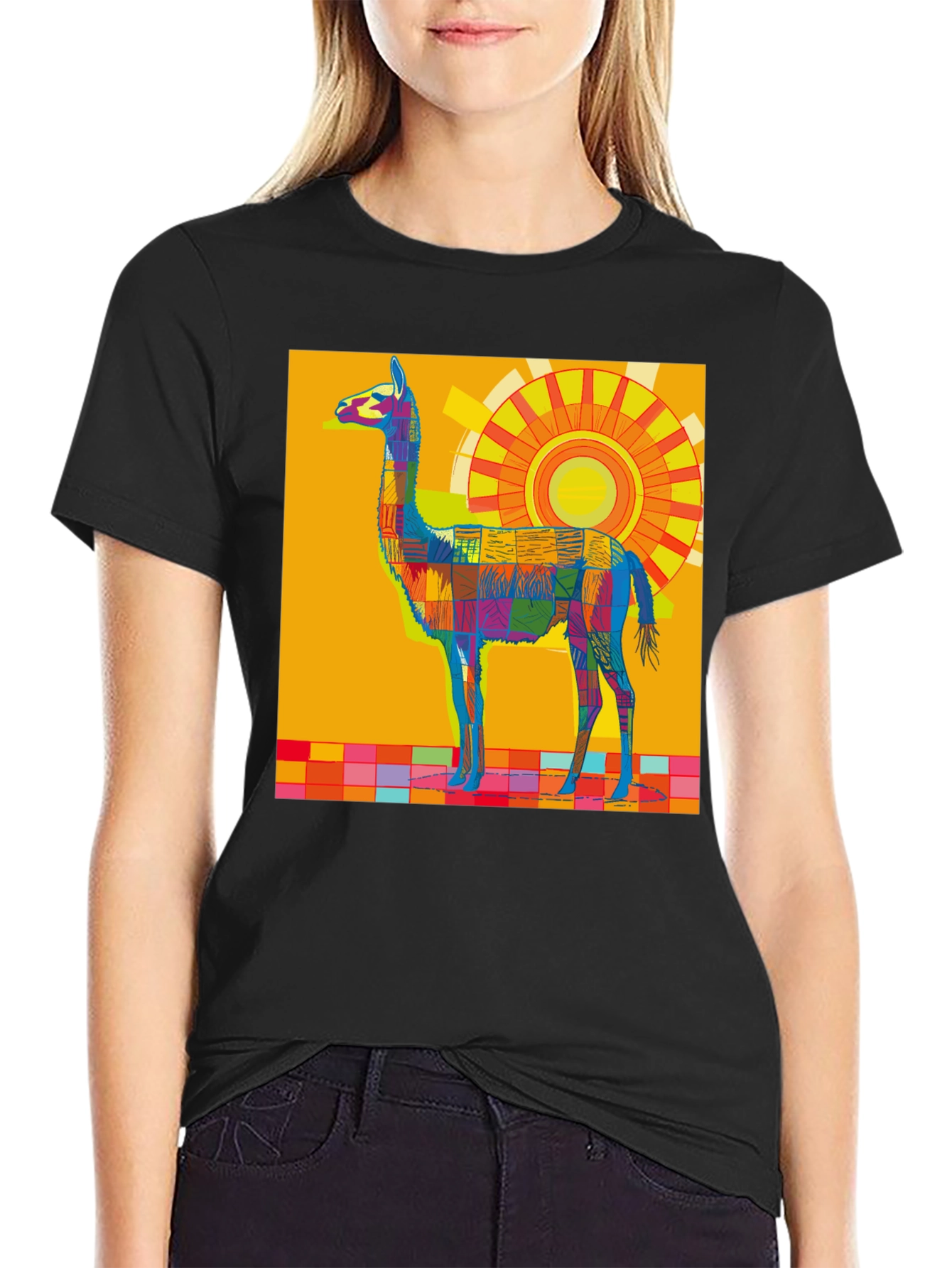 Vibrant Llama Graphic Tee - Bold Artistic Style