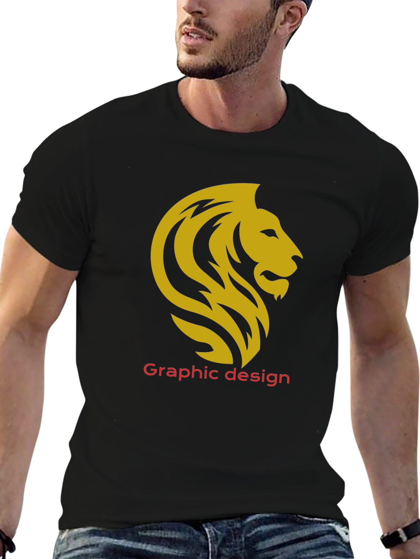 Lion Graphic Tee - Black Cotton Casual T-Shirt