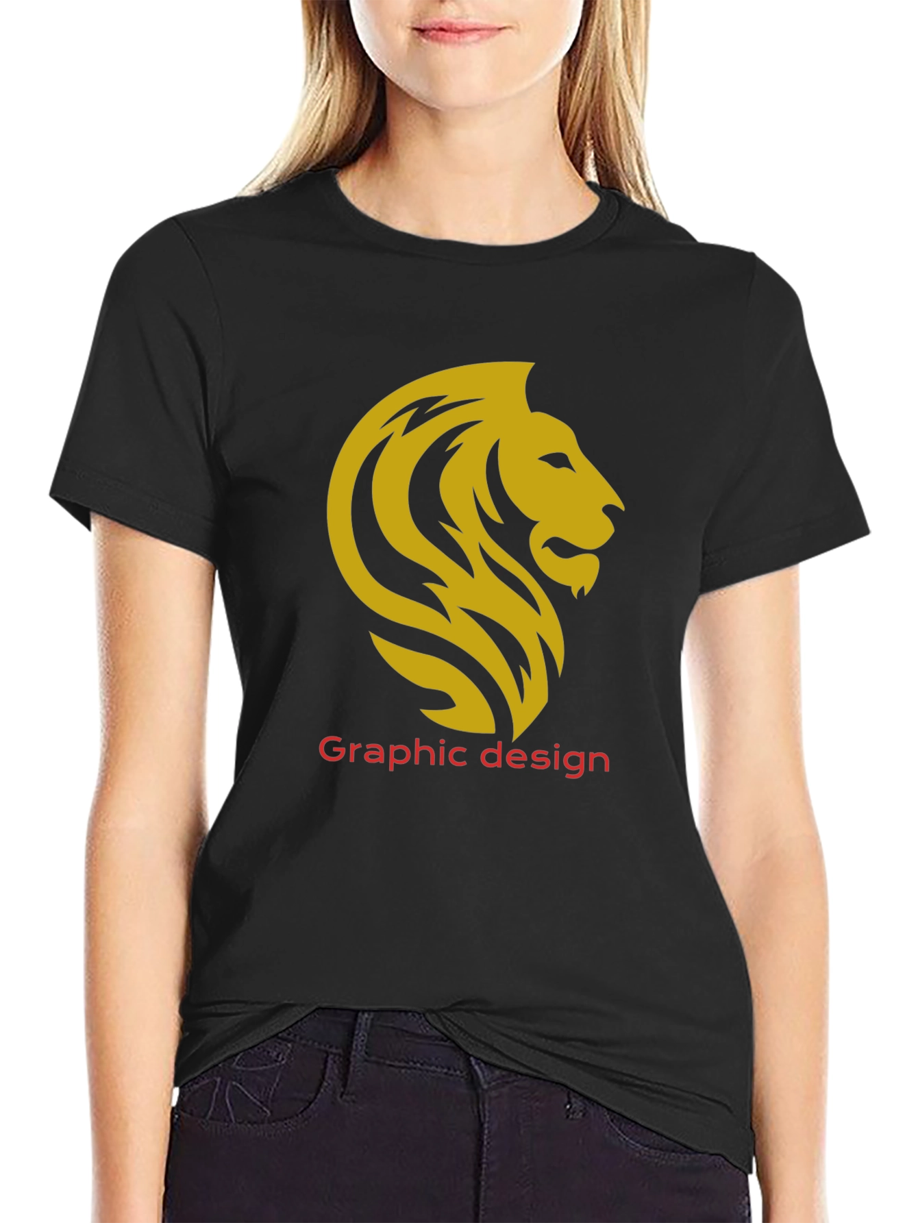 Lion Graphic Tee - Black Cotton Casual T-Shirt
