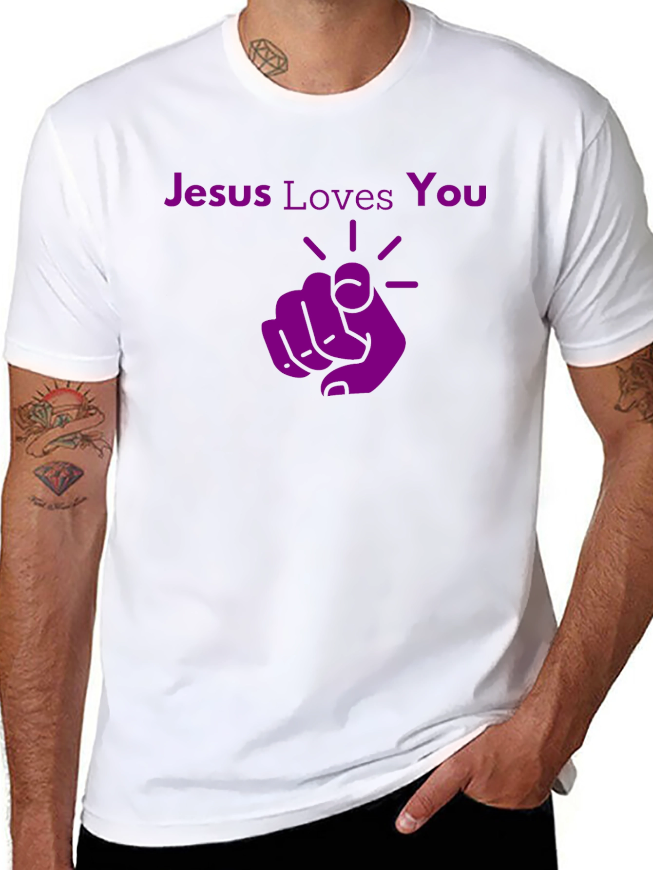 Jesus Loves You Graphic Tee - Pointing Finger Design