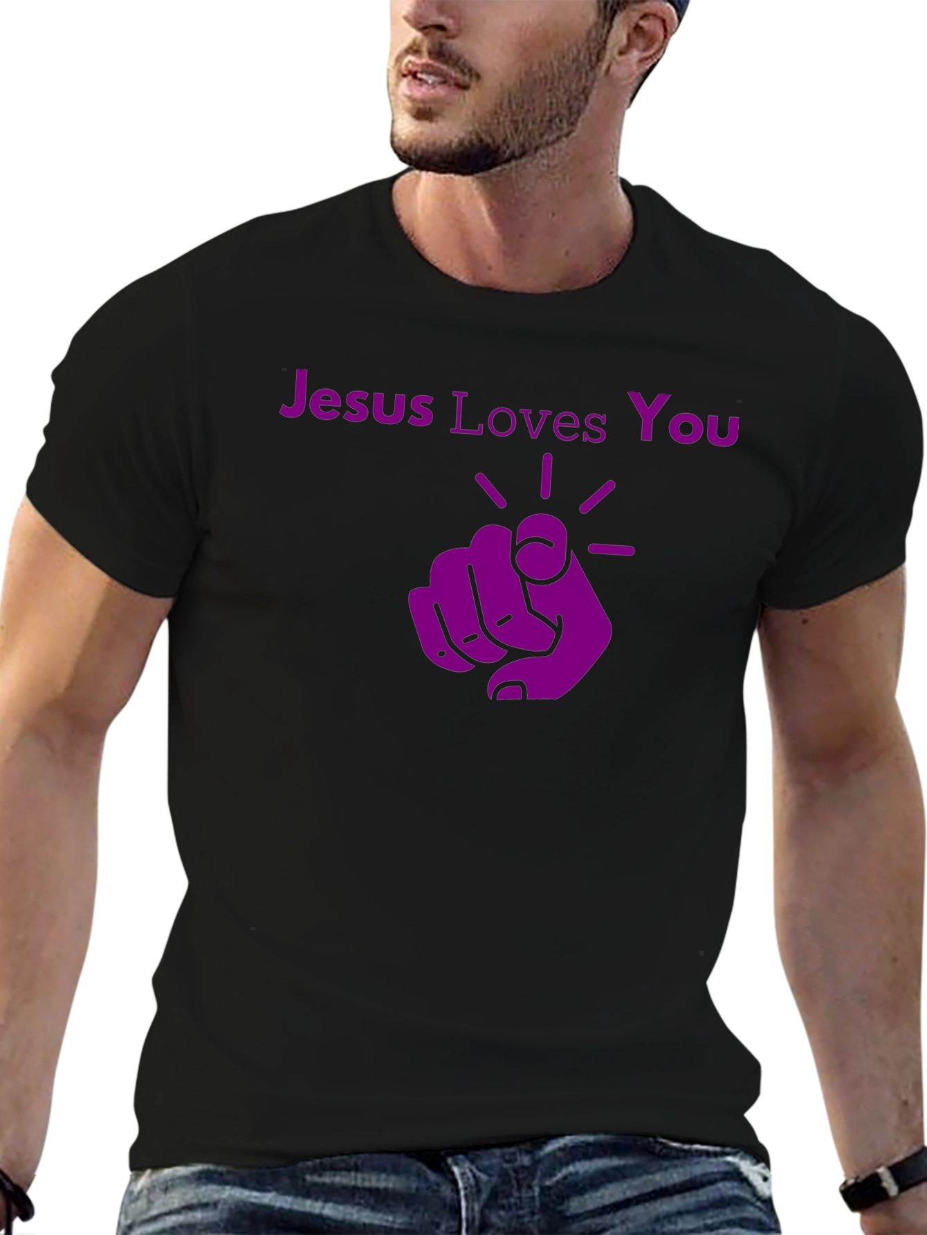 Jesus Loves You Graphic Tee - Pointing Finger Design