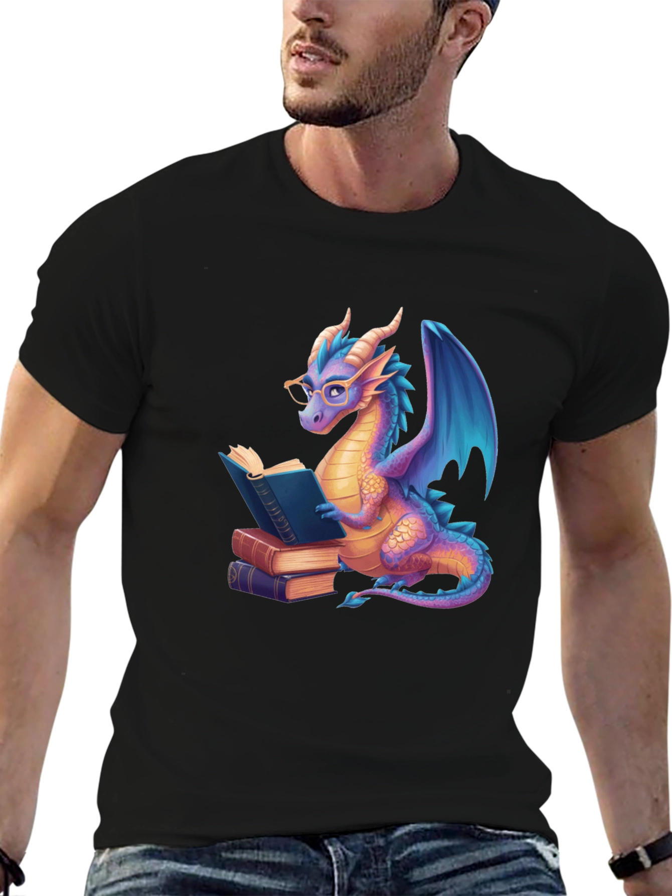 Reading Dragon Graphic Tee - Unisex Black T-Shirt