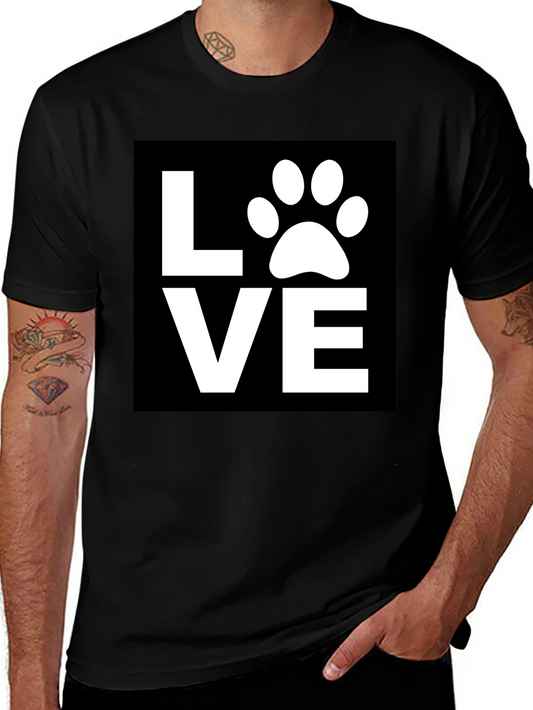 Love Paw Print Graphic Tee - Black Cotton Blend Shirt