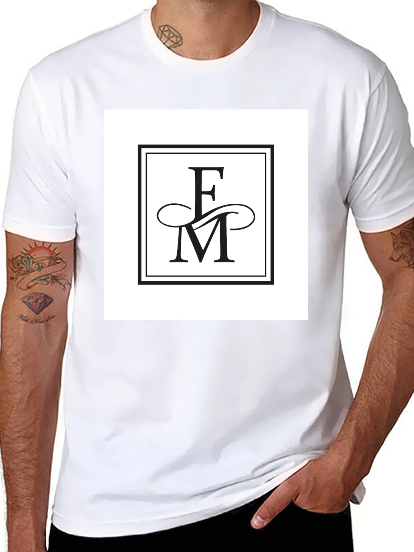 Elegant FM Initial Logo Black T-Shirt