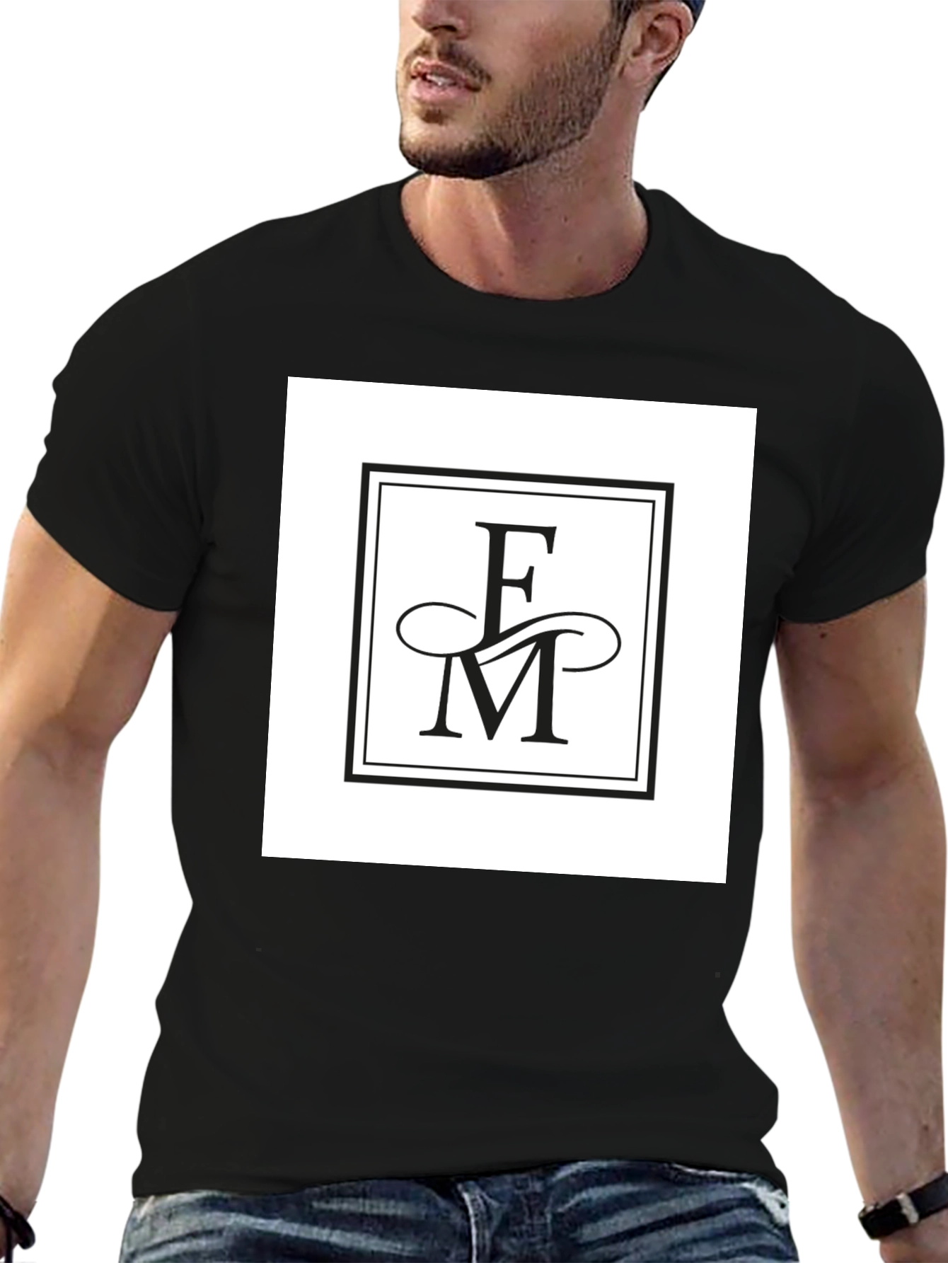 Elegant FM Initial Logo Black T-Shirt