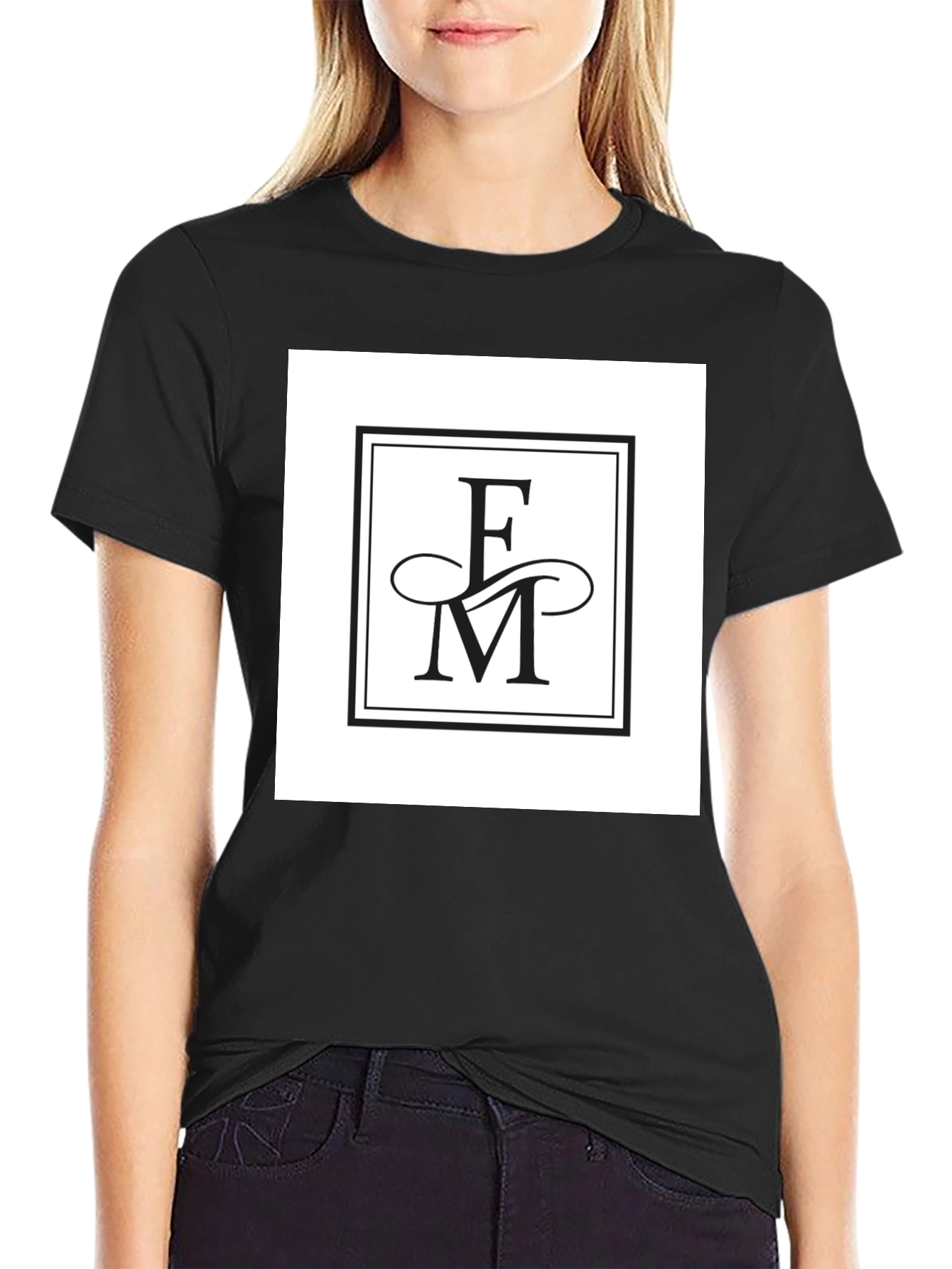 Elegant FM Initial Logo Black T-Shirt