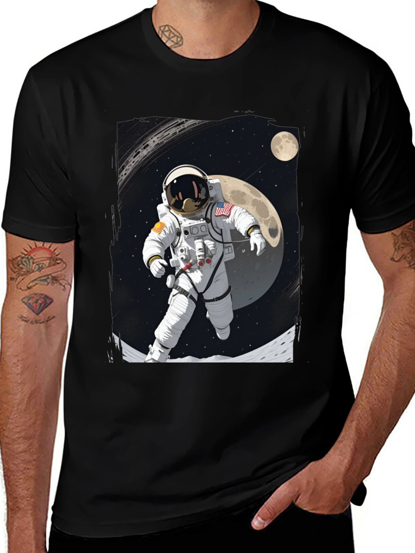 Astronaut Moonwalk Graphic Tee - Black