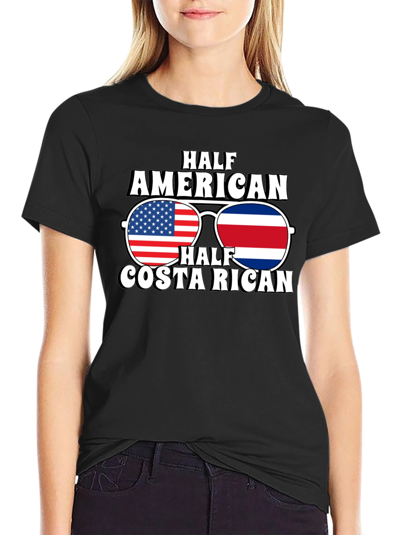 Half American Costa Rican Flag Sunglasses T-Shirt