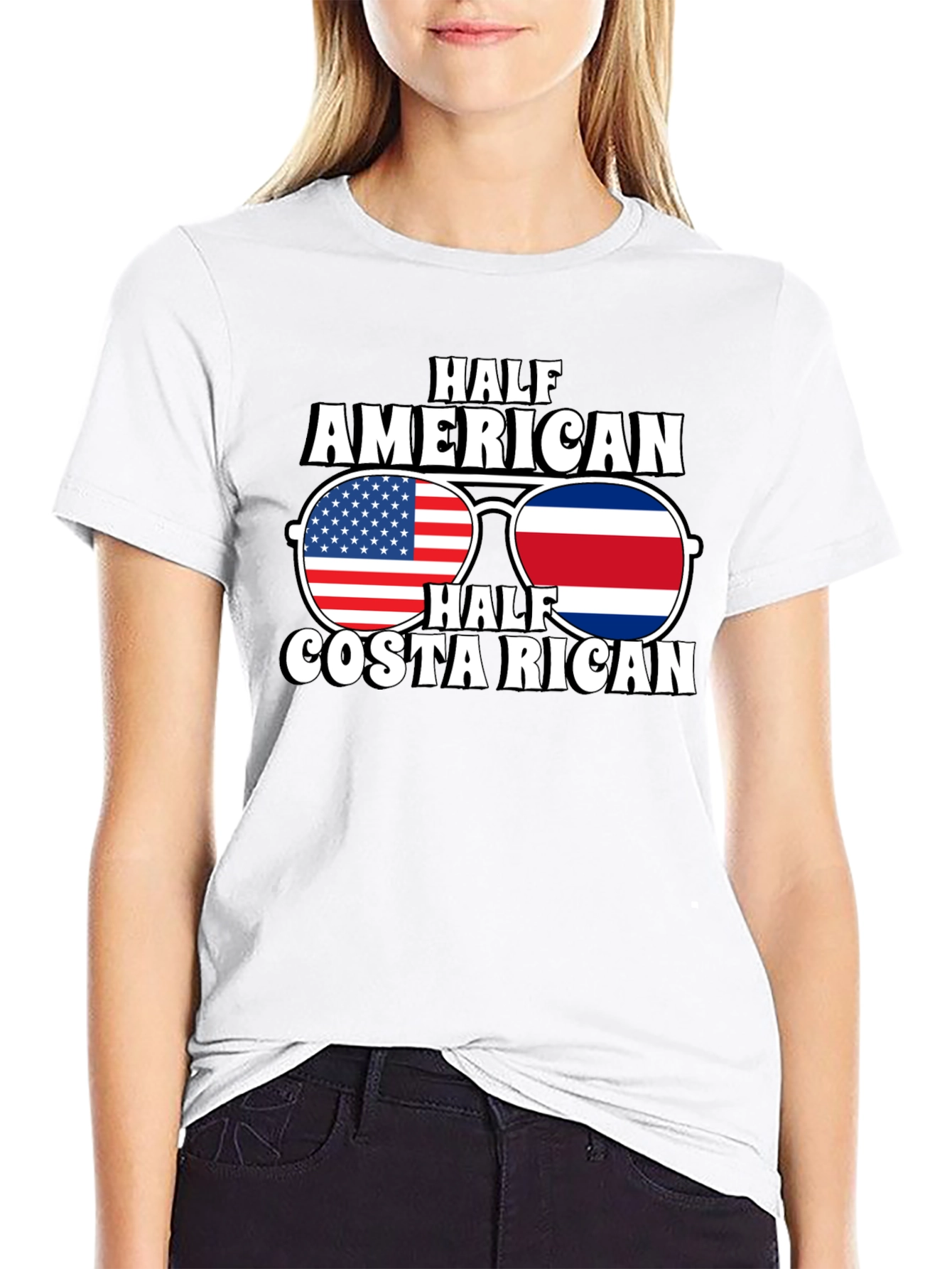 Half American Costa Rican Flag Sunglasses T-Shirt