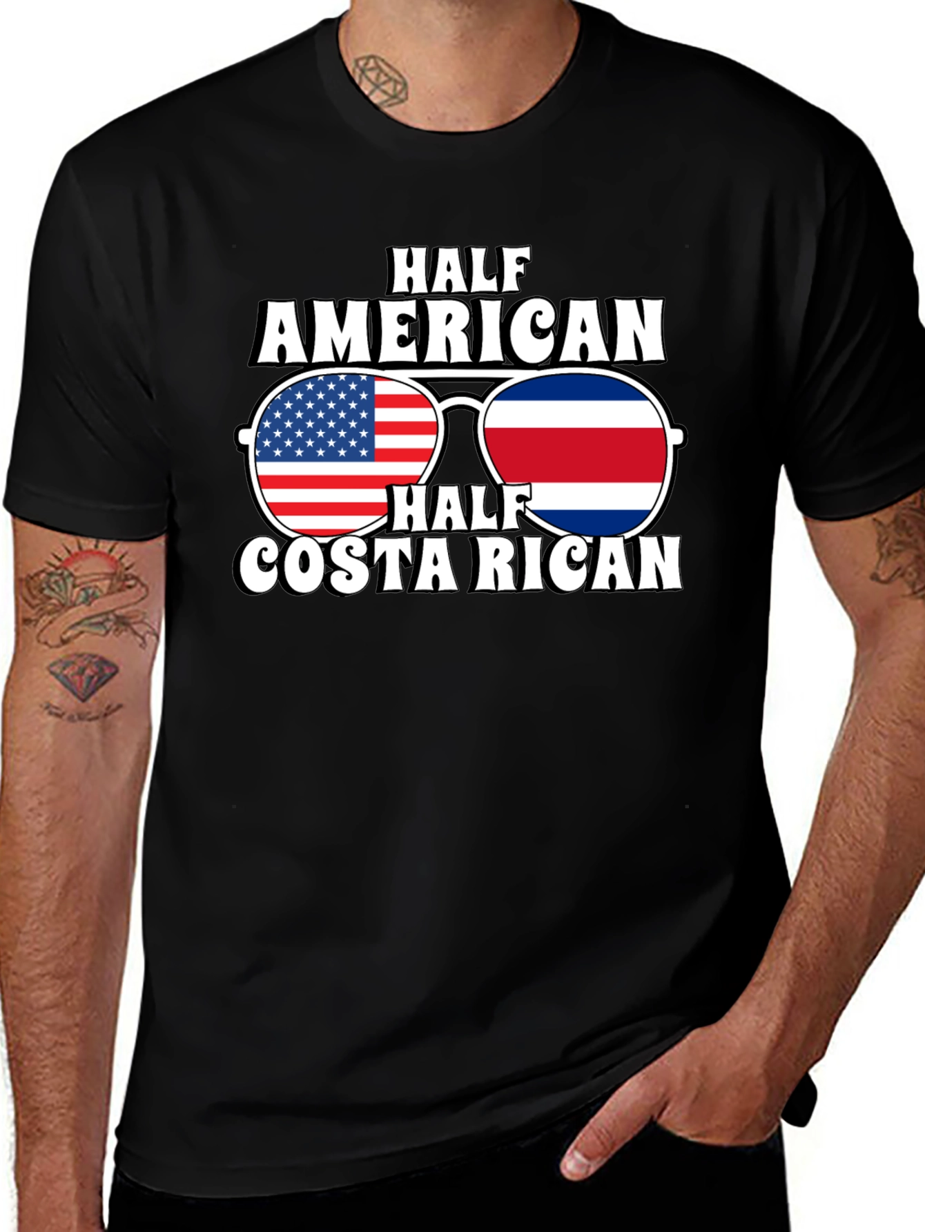 Half American Costa Rican Flag Sunglasses T-Shirt