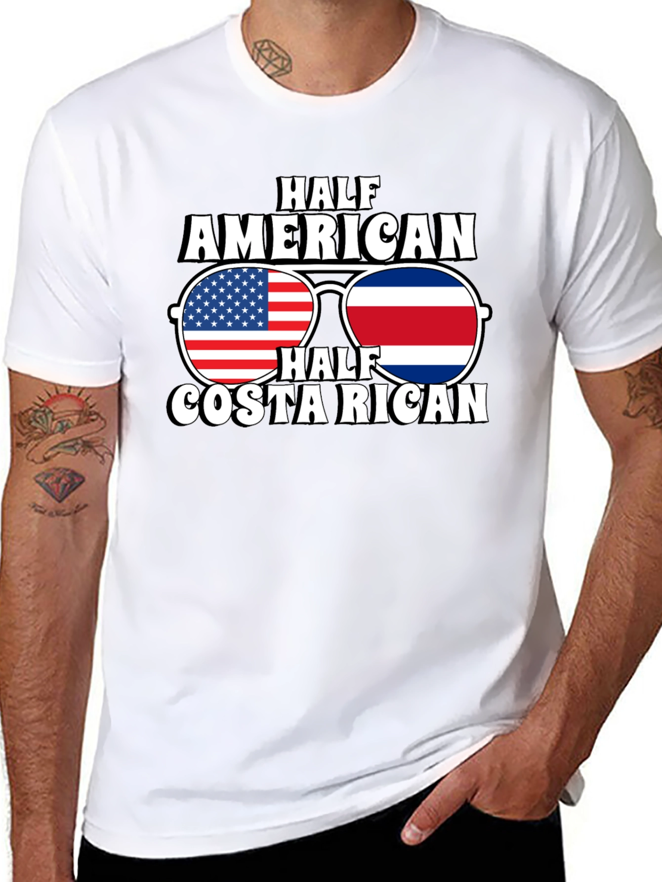 Half American Costa Rican Flag Sunglasses T-Shirt
