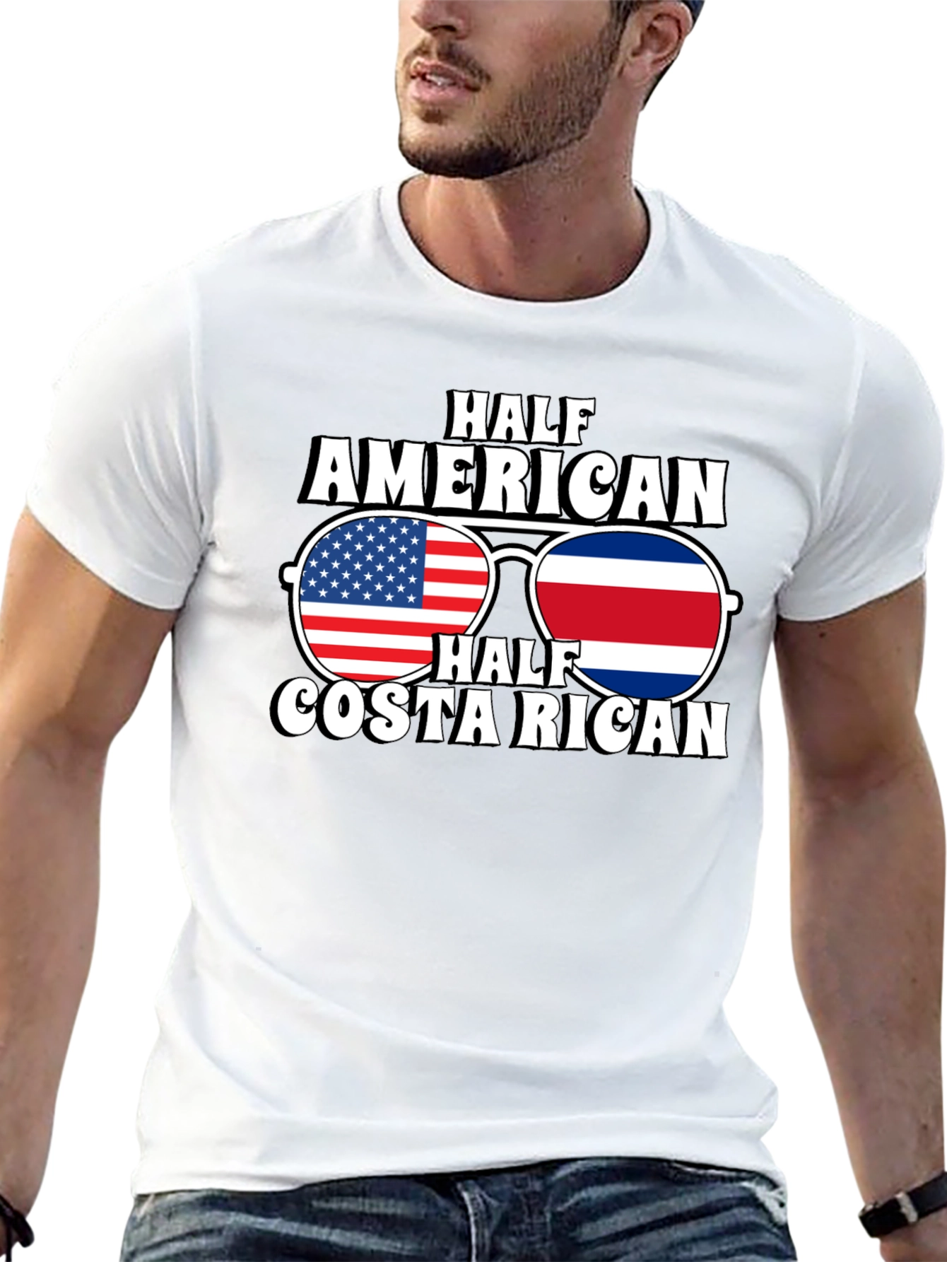 Half American Costa Rican Flag Sunglasses T-Shirt