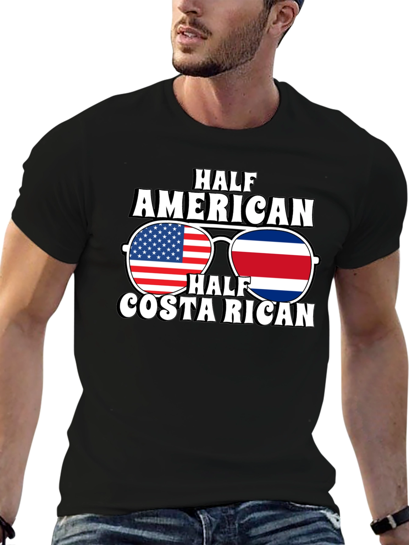 Half American Costa Rican Flag Sunglasses T-Shirt
