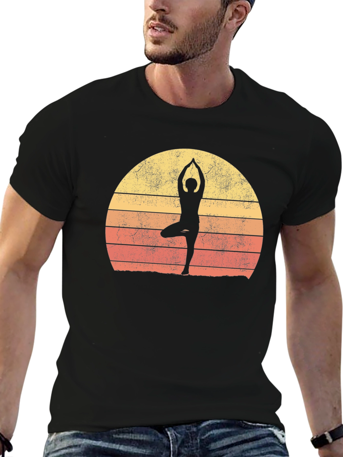 Yoga Silhouette Retro Sunset Graphic T-Shirt