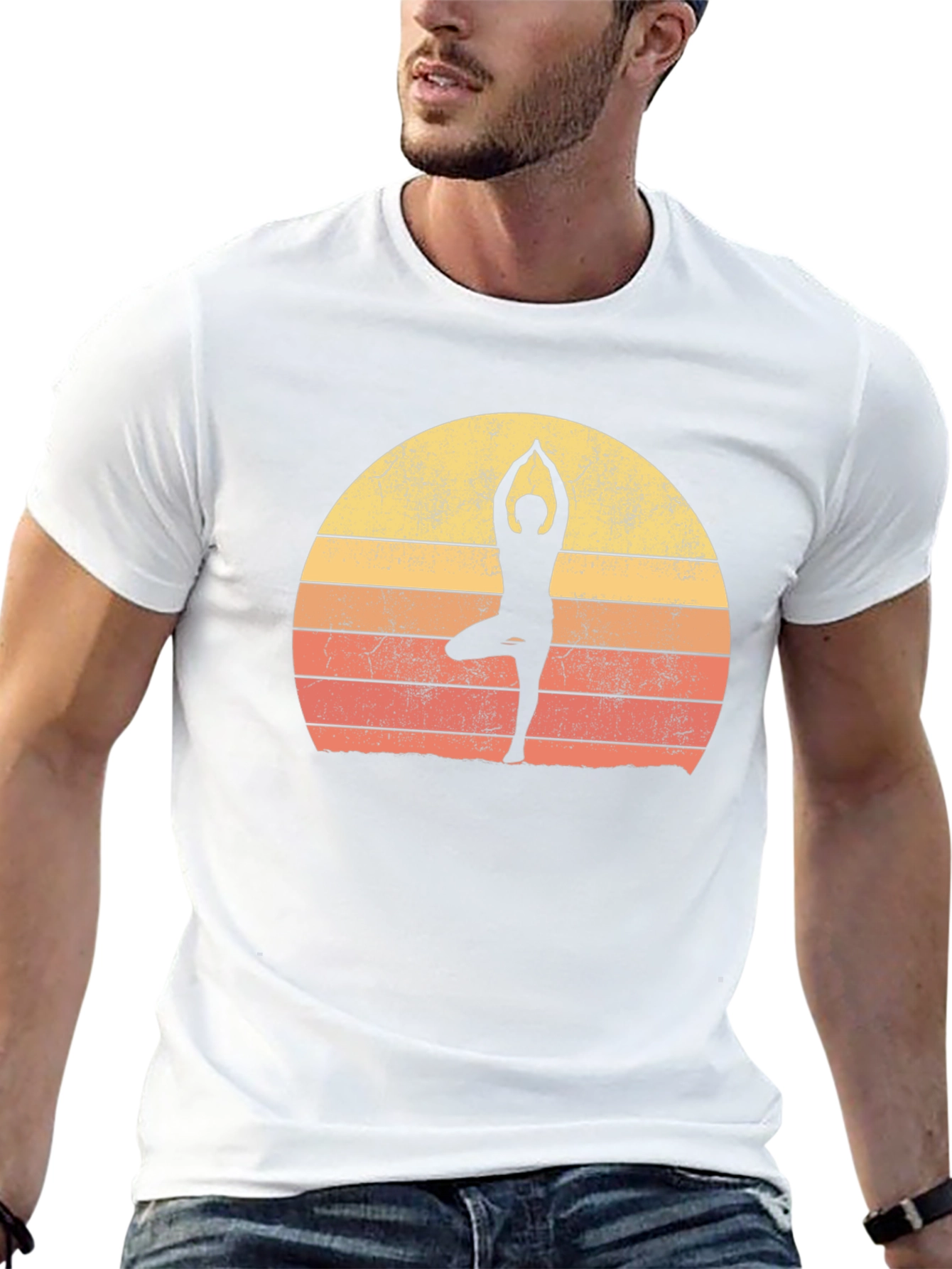 Yoga Silhouette Retro Sunset Graphic T-Shirt